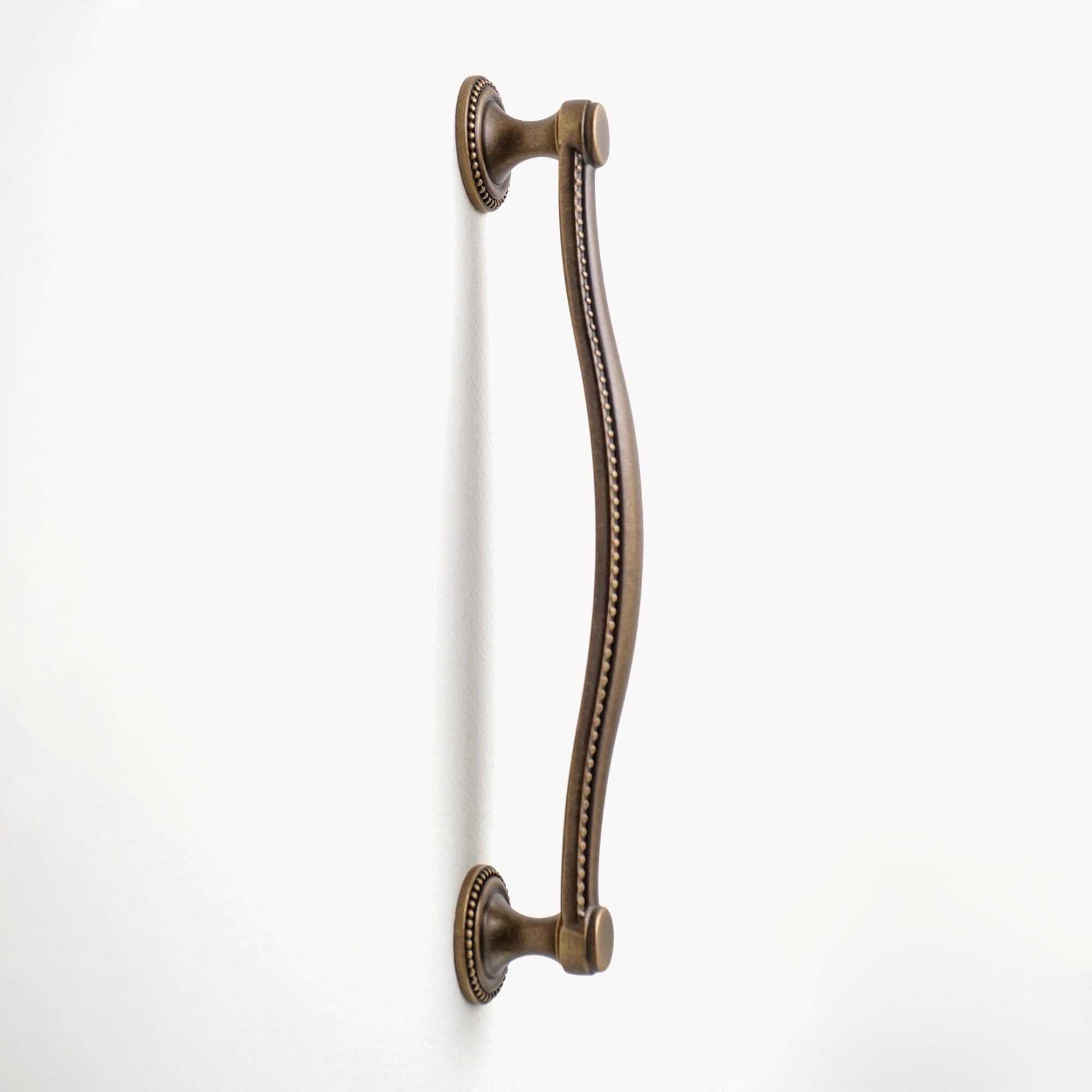 Curved Antique Brass Cabinet Pulls, Beaded Drawer Handle, Kitchen Hardware