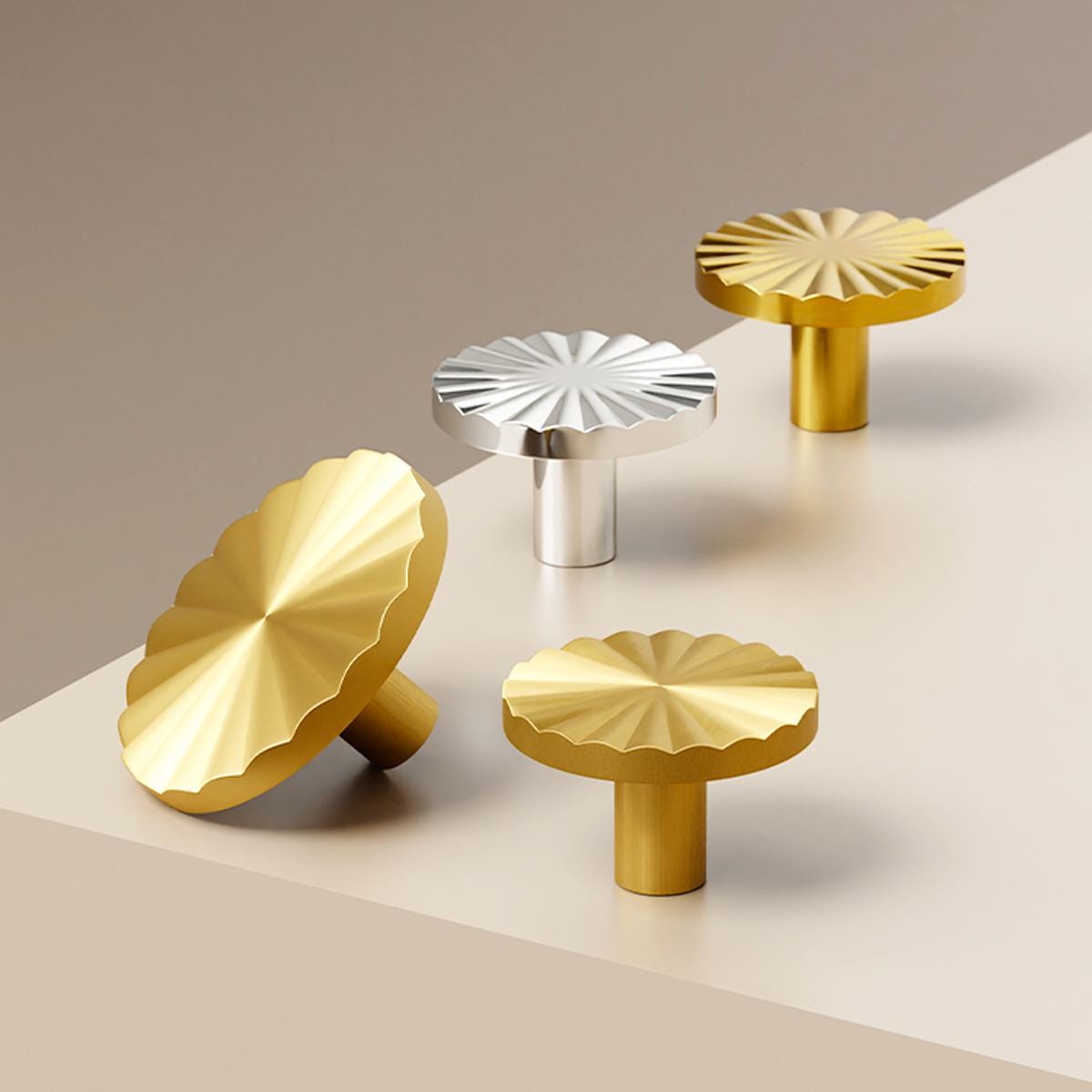 Textured Brass Fan Knob: Modern Cabinet Hardware