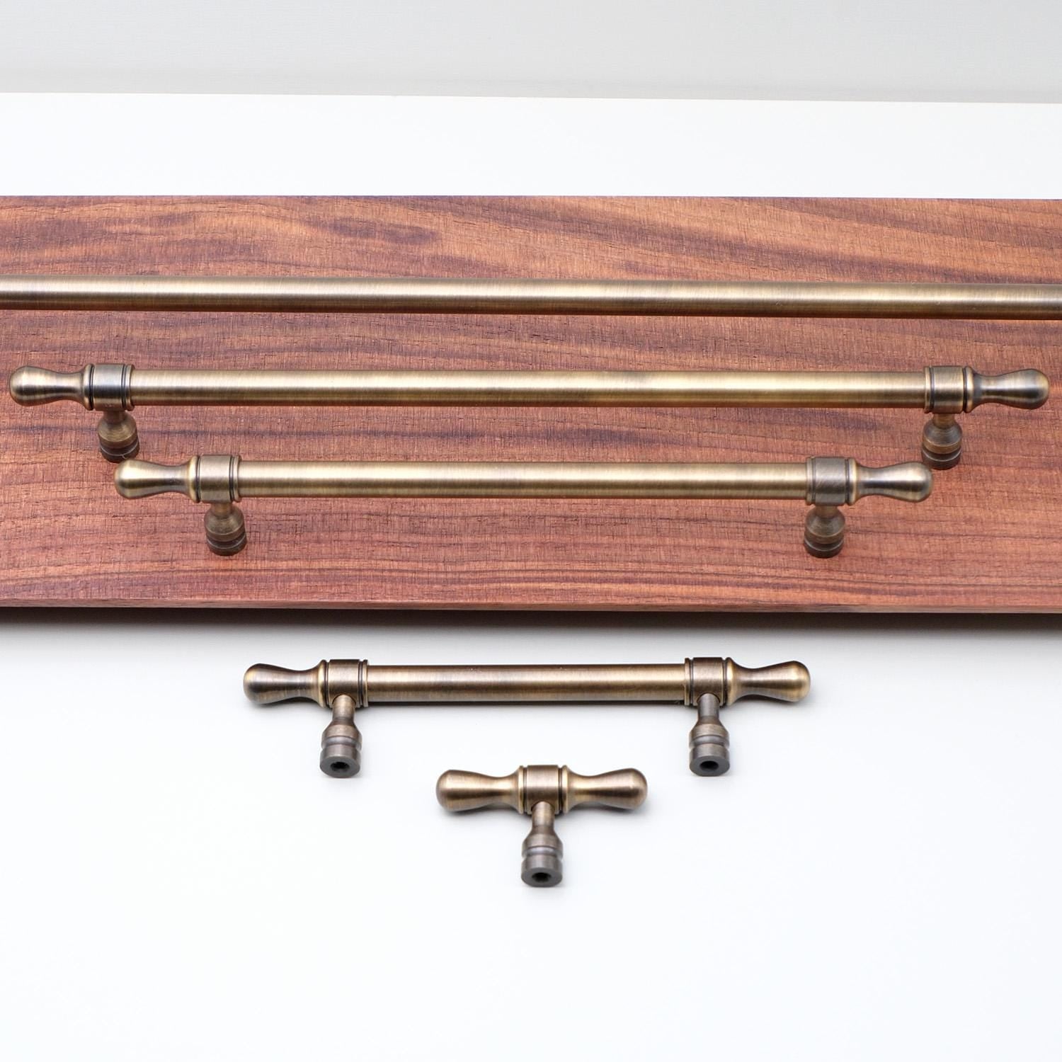 Solid Brass Antique Cabinet Hardware | Gold T-Knobs and Drawer Pulls