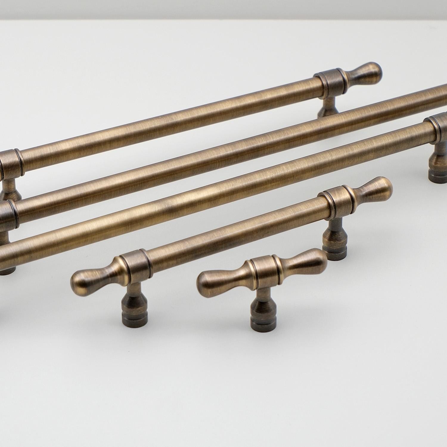 Solid Brass Antique Cabinet Hardware | Gold T-Knobs and Drawer Pulls