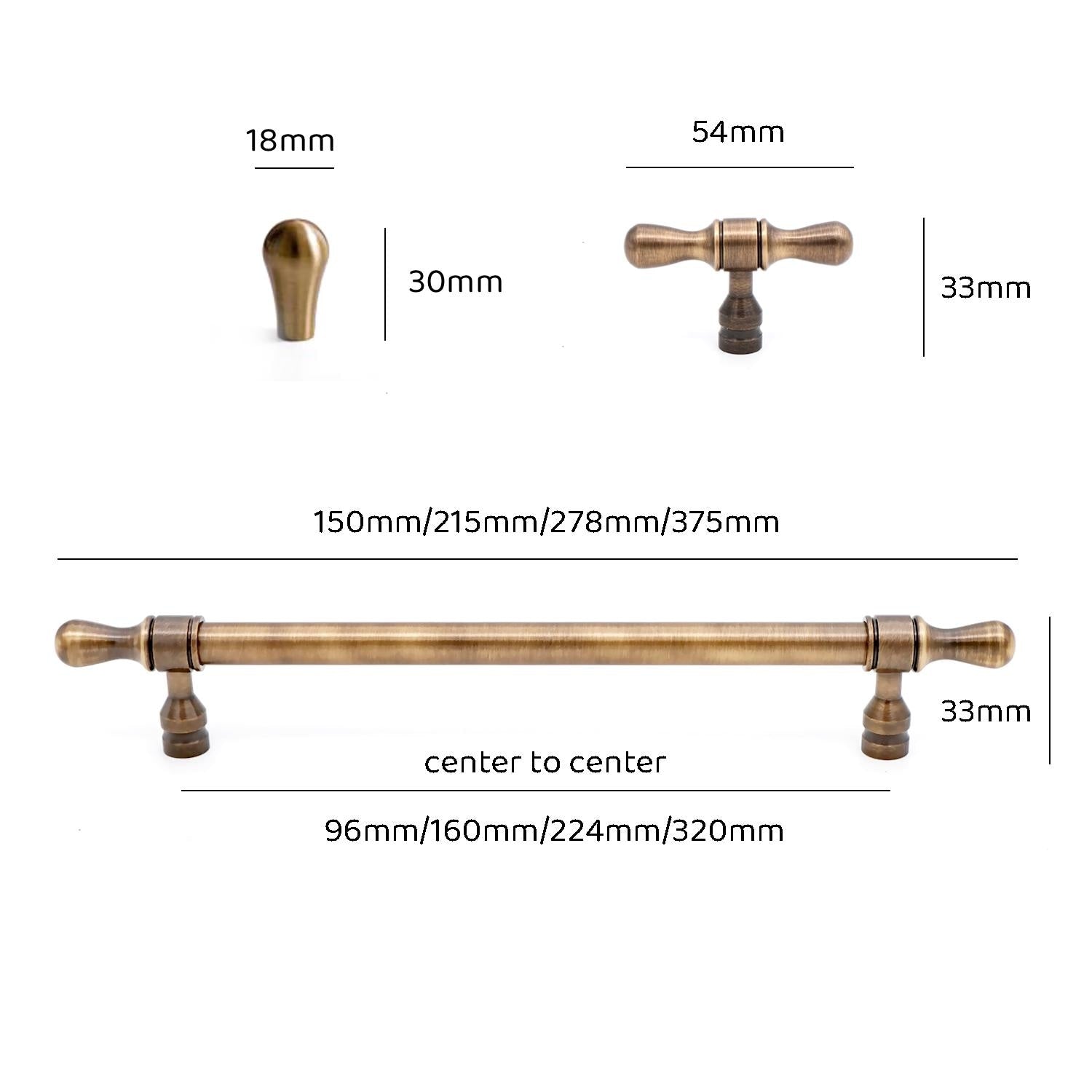 Solid Brass Antique Cabinet Hardware | Gold T-Knobs and Drawer Pulls