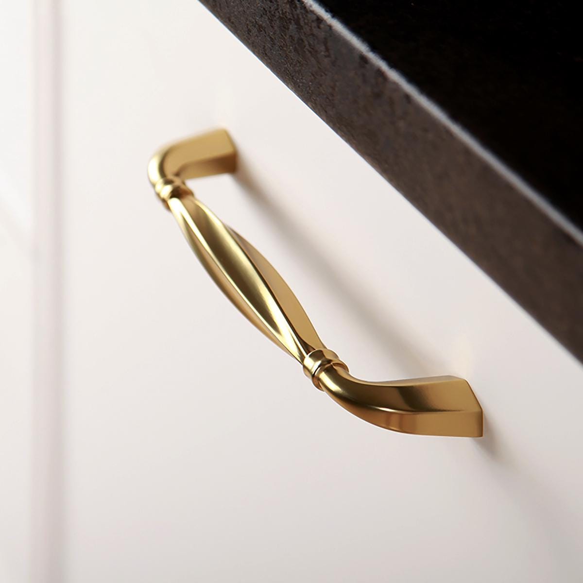 Forged Brass Cabinet Pulls: Curved Gold Dresser Drawer Handles
