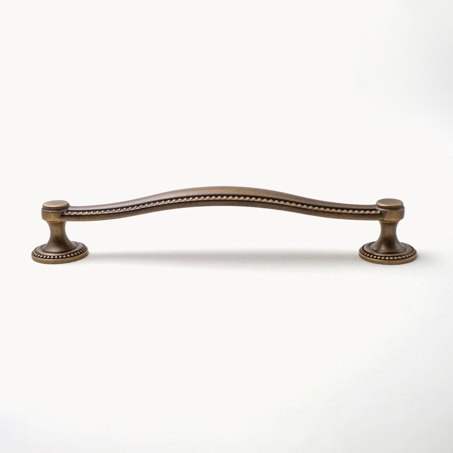 Curved Antique Brass Cabinet Pulls, Beaded Drawer Handle, Kitchen Hardware