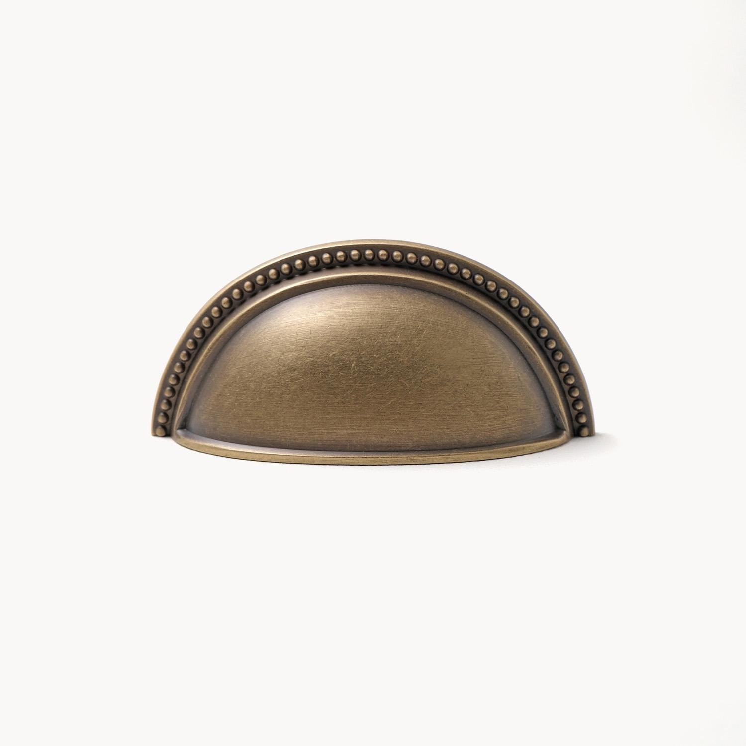 Curved Antique Brass Cabinet Pulls, Beaded Drawer Handle, Kitchen Hardware