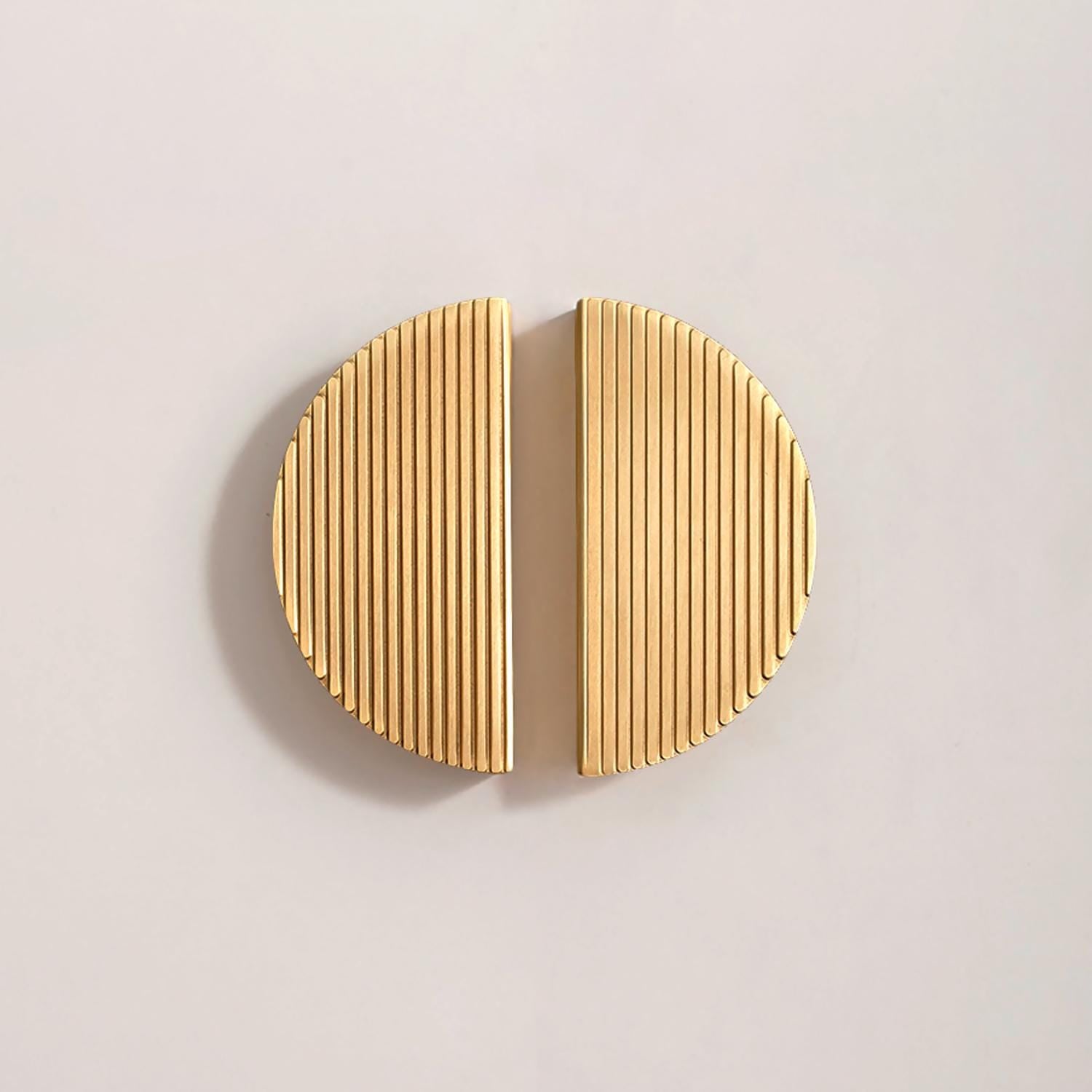 Linear Fluted Brass Half Moon Cabinet Pull