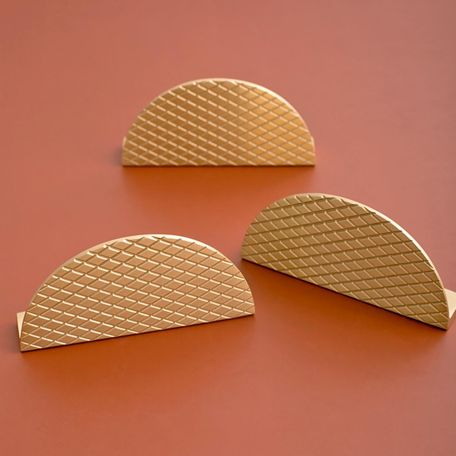 Linear Fluted Brass Half Moon Cabinet Pull