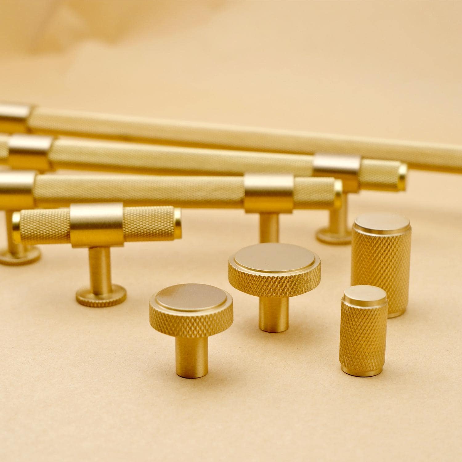 Knurled Brass Cabinet Hardware: Modern Minimalist Knobs and Pulls