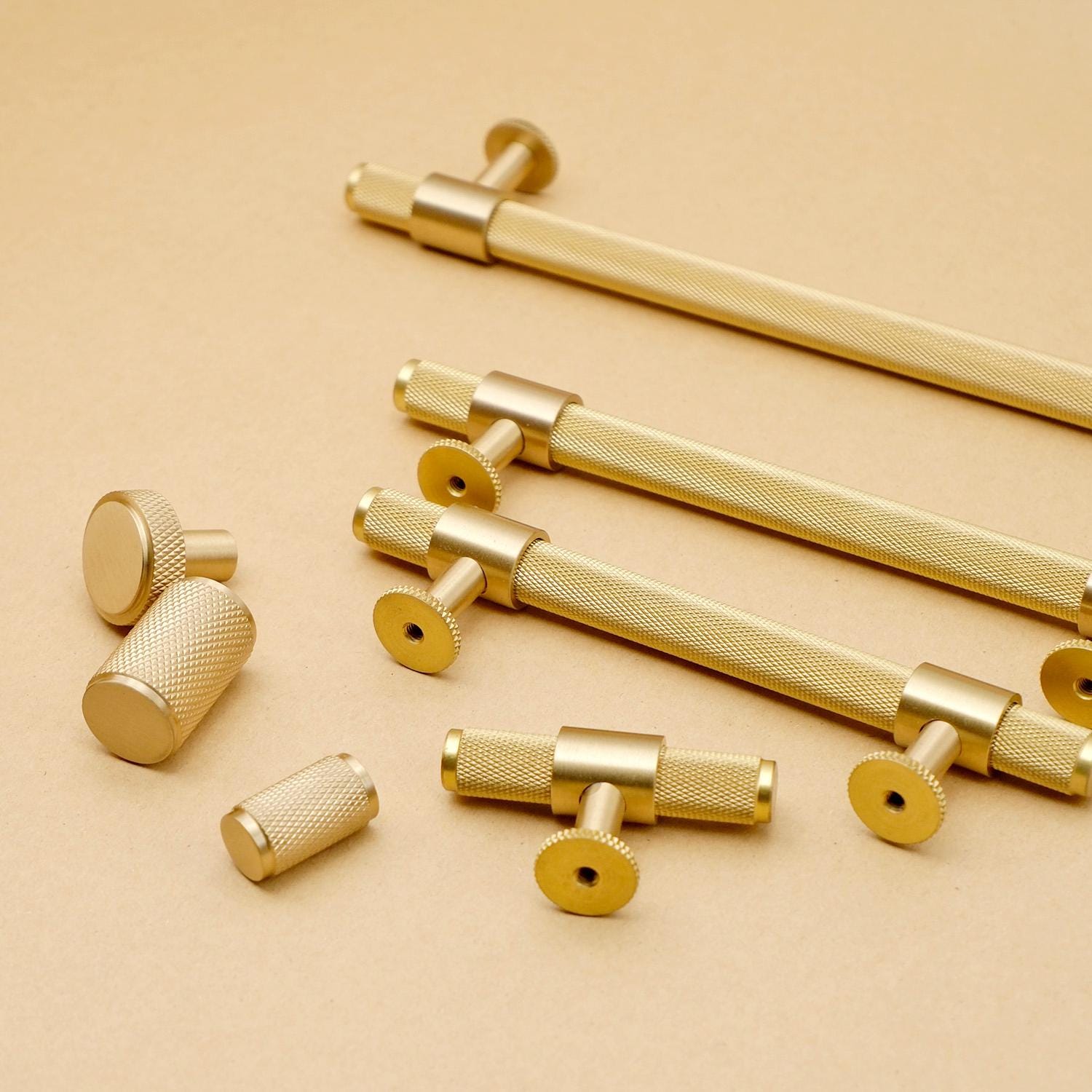 Knurled Brass Cabinet Hardware: Modern Minimalist Knobs and Pulls