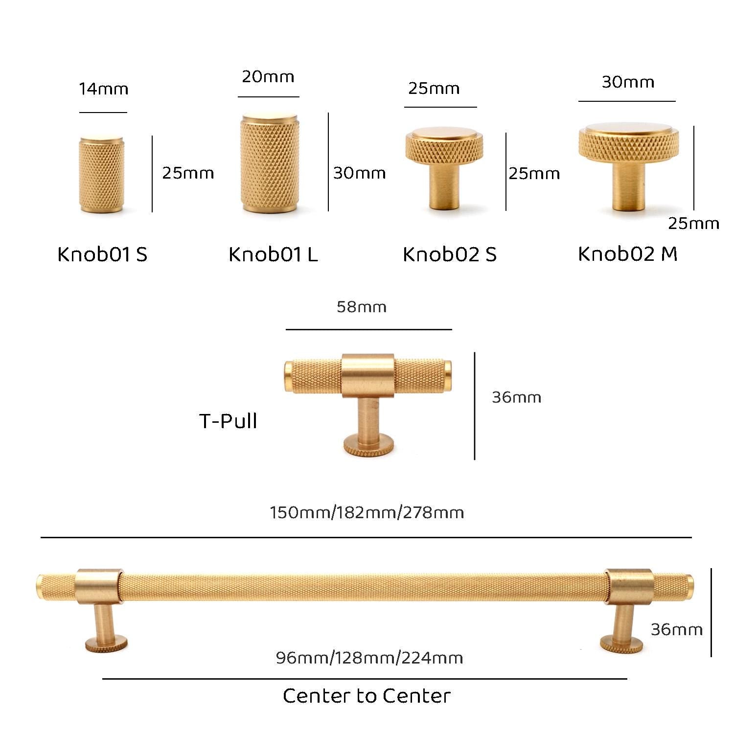 Knurled Brass Cabinet Hardware: Modern Minimalist Knobs and Pulls