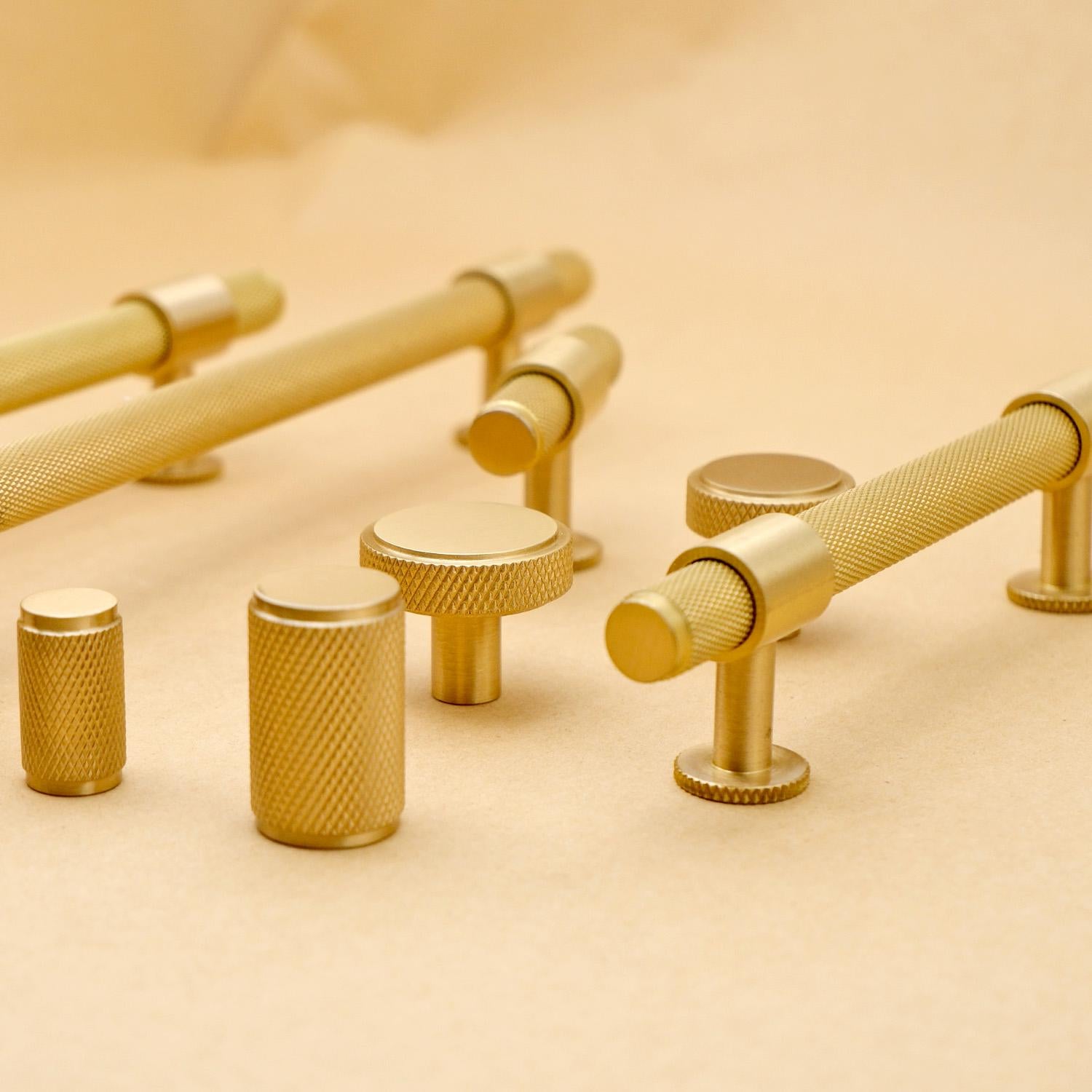 Knurled Brass Cabinet Hardware: Modern Minimalist Knobs and Pulls