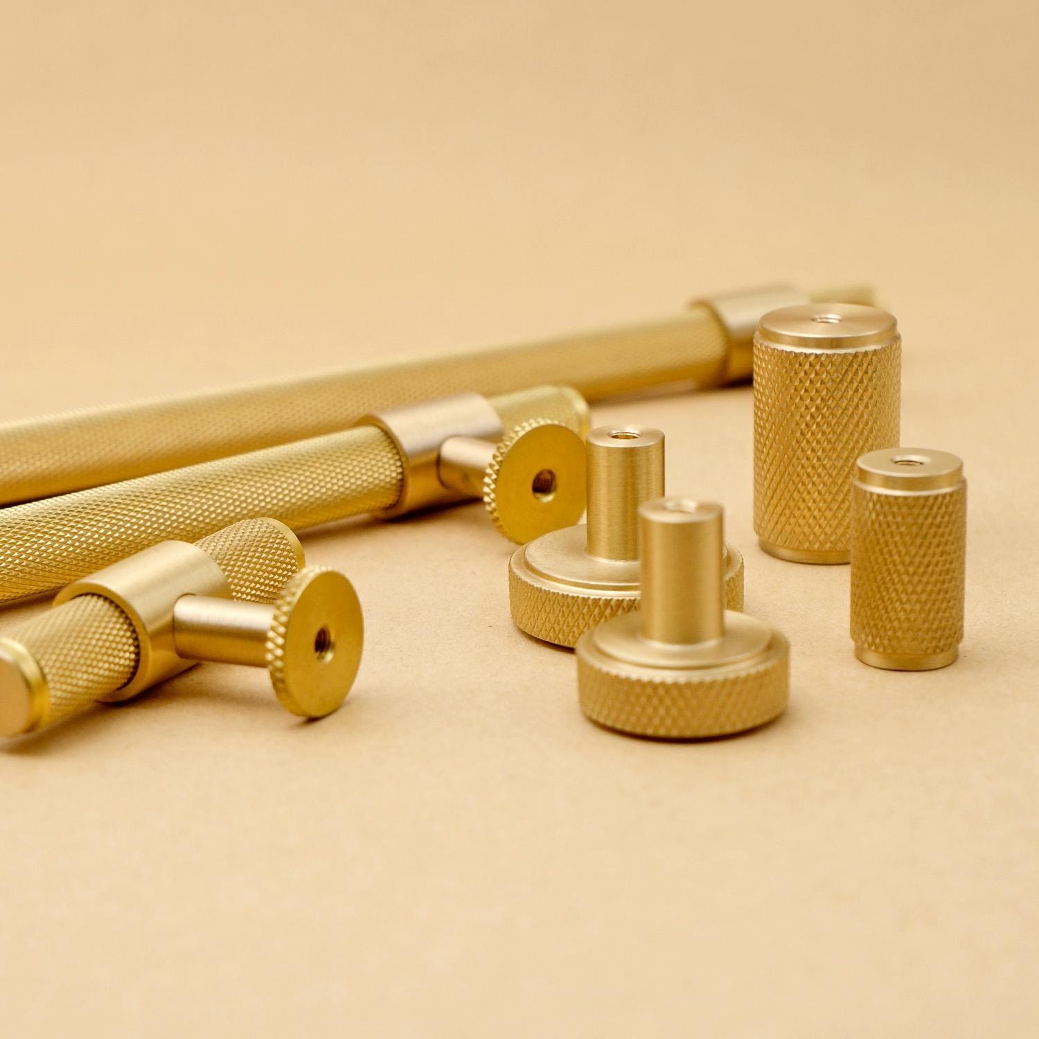Knurled Brass Cabinet Hardware: Modern Minimalist Knobs and Pulls