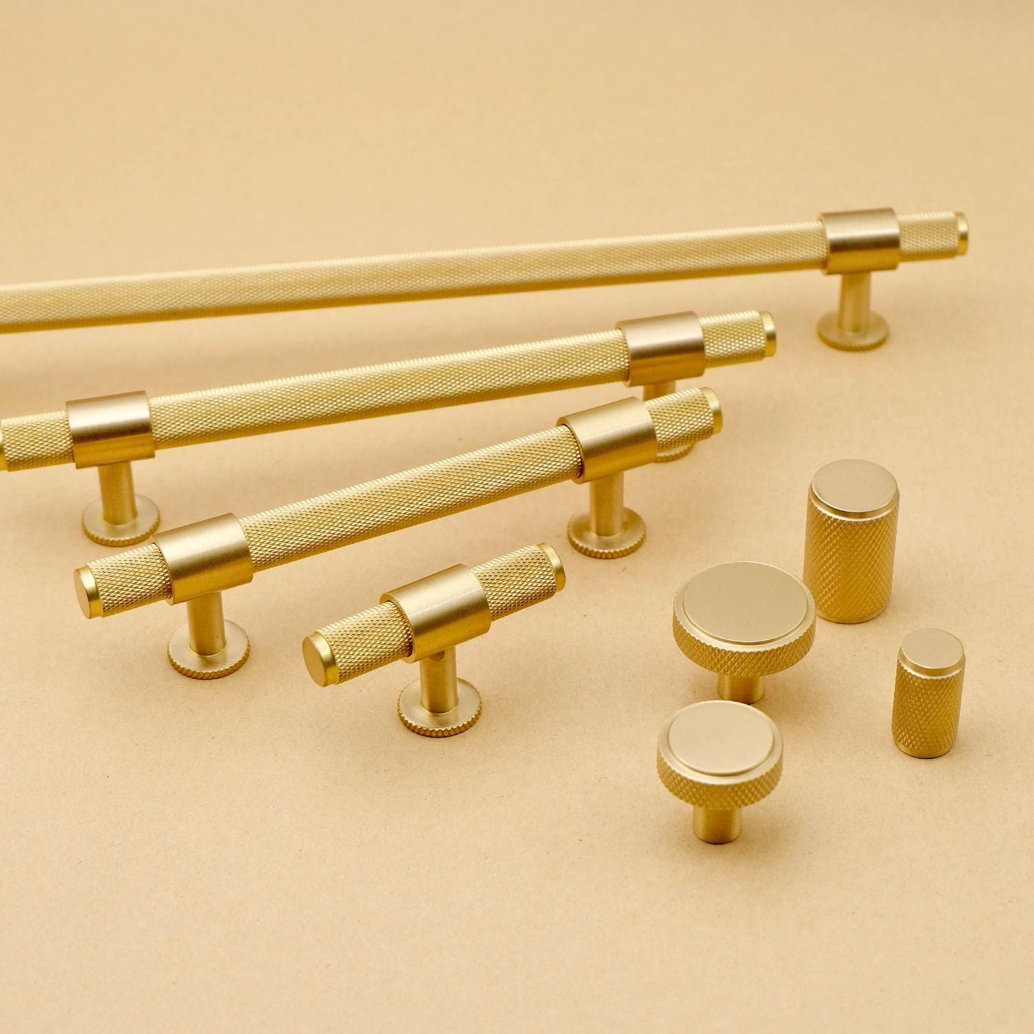 Knurled Brass Cabinet Hardware: Modern Minimalist Knobs and Pulls