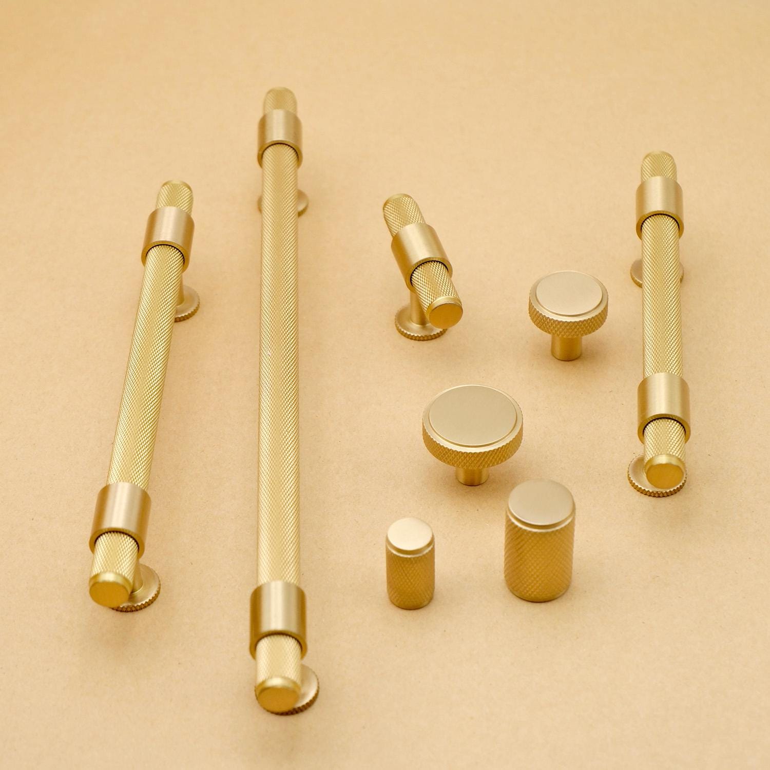 Knurled Brass Cabinet Hardware: Modern Minimalist Knobs and Pulls