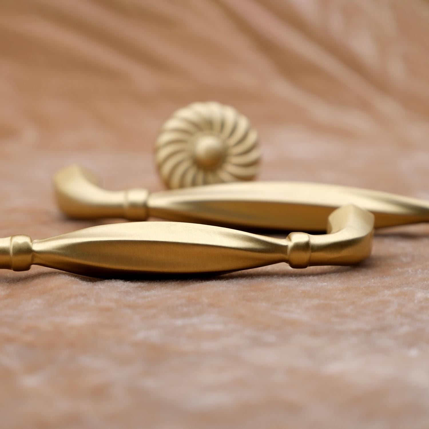 Art Deco Solid Brass Curved Cabinet Pulls, Brushed Gold Finish