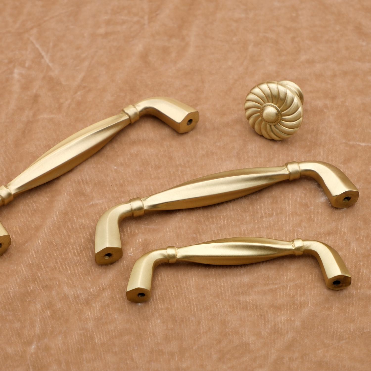 Art Deco Solid Brass Curved Cabinet Pulls, Brushed Gold Finish