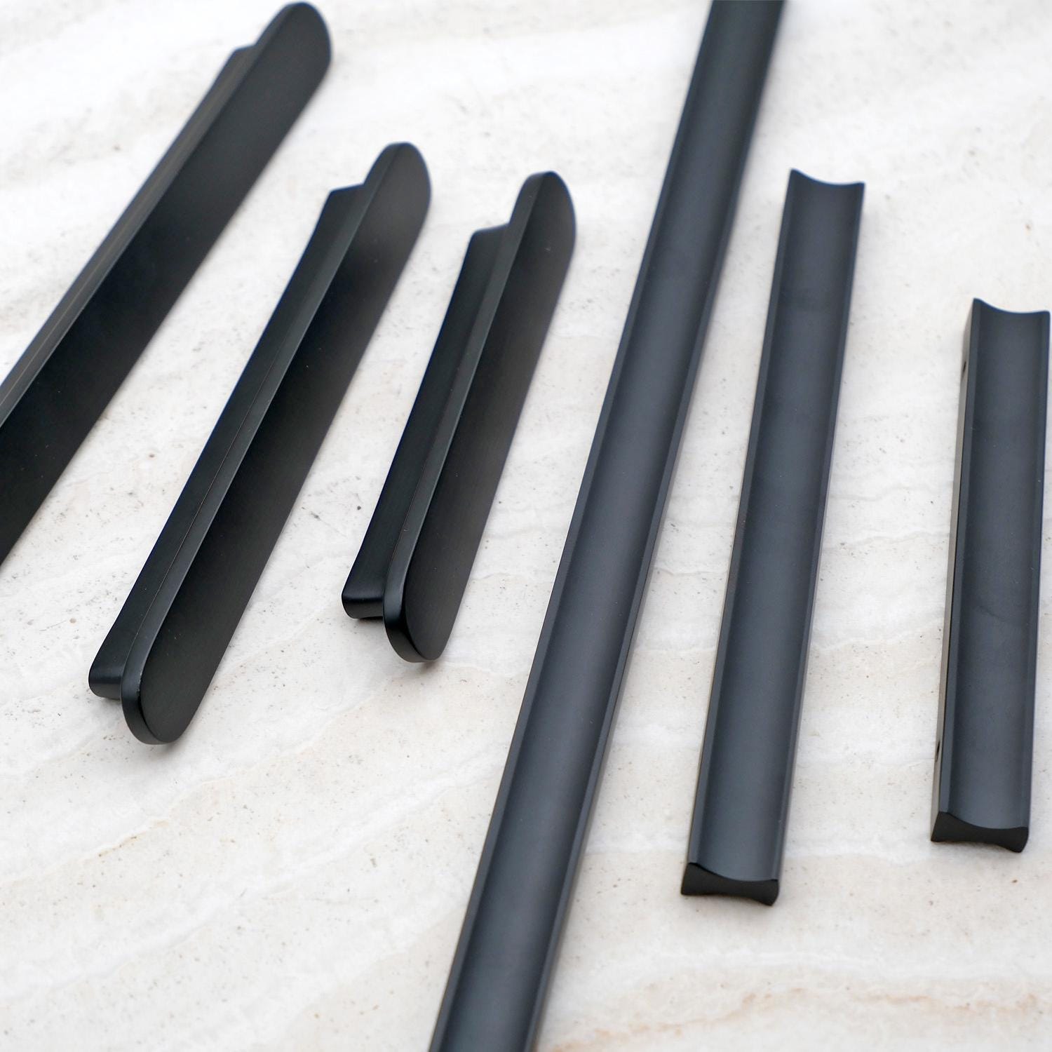 Matte Black Brass Finger Pulls for Cabinet | Modern Minimalist Wardrobe Door Pulls | Forge Brass Cabinet Pulls | Black Cabinet Hardware