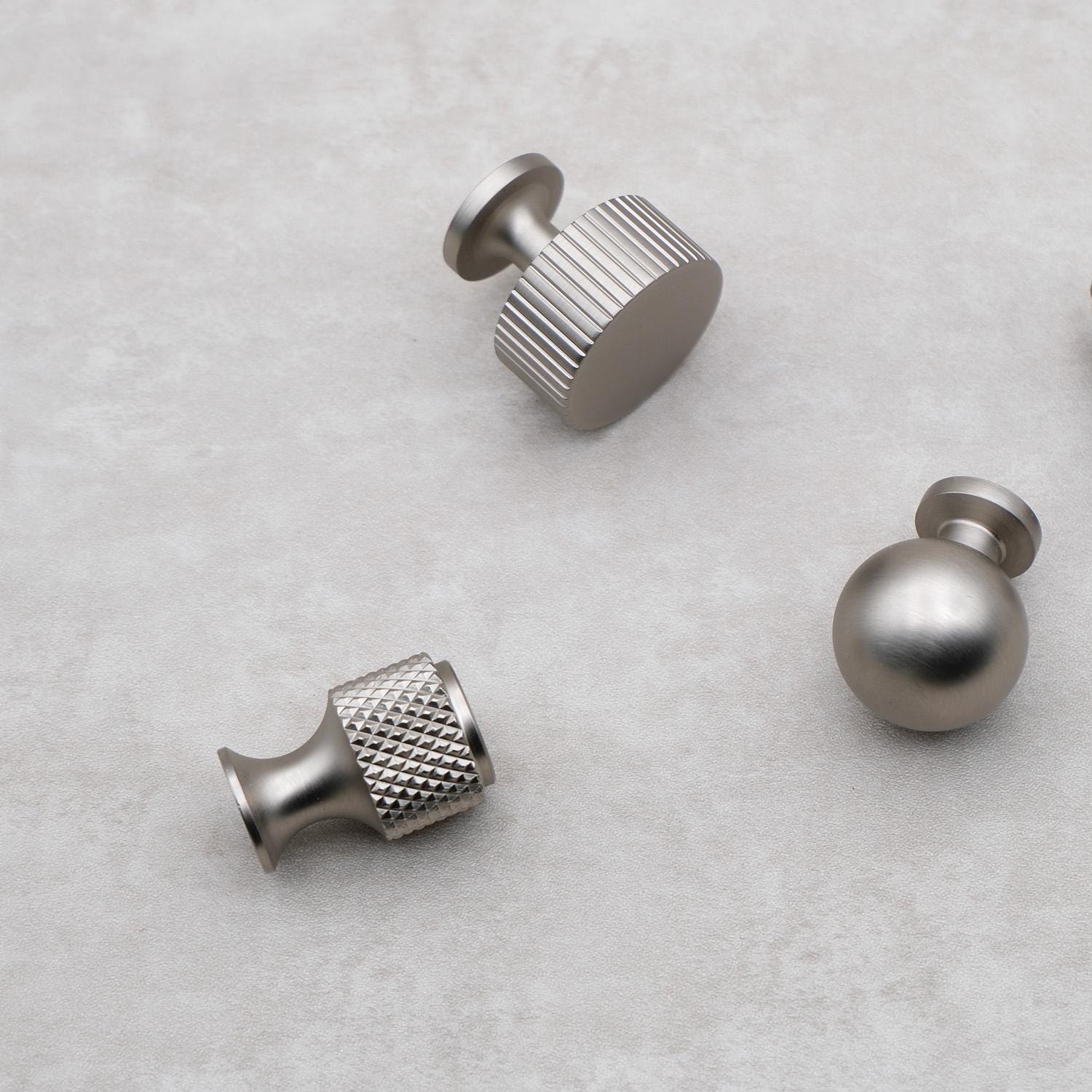 Brushed Nickel Solid Brass Cabinet Knobs | Silver Drawer Knobs | Knurled Brass Drawer Knobs | Modern Cabinet Knobs | Nickel Cabinet Hardware