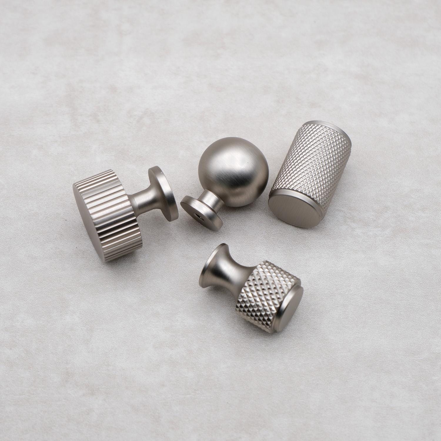 Brushed Nickel Solid Brass Cabinet Knobs | Silver Drawer Knobs | Knurled Brass Drawer Knobs | Modern Cabinet Knobs | Nickel Cabinet Hardware