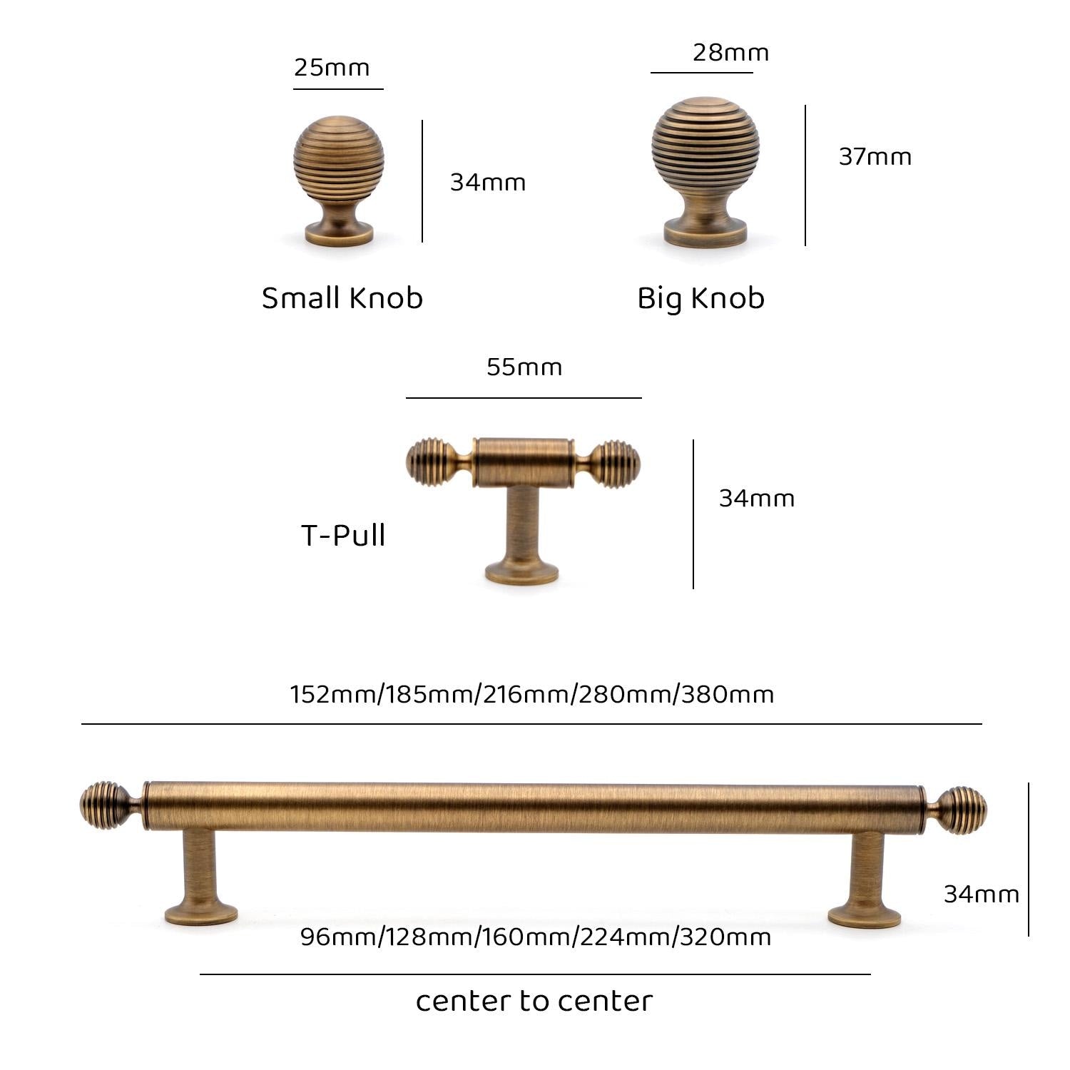 Reeded Antique Brass Cabinet Hardware: Gold Kitchen Pulls & Knobs