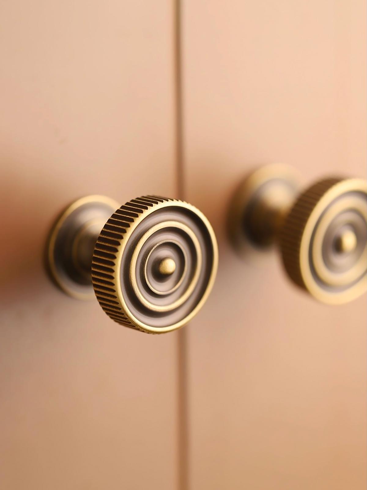 Antique Brass Cabinet Handles | Linear Knurled Art Deco Drawer Pulls