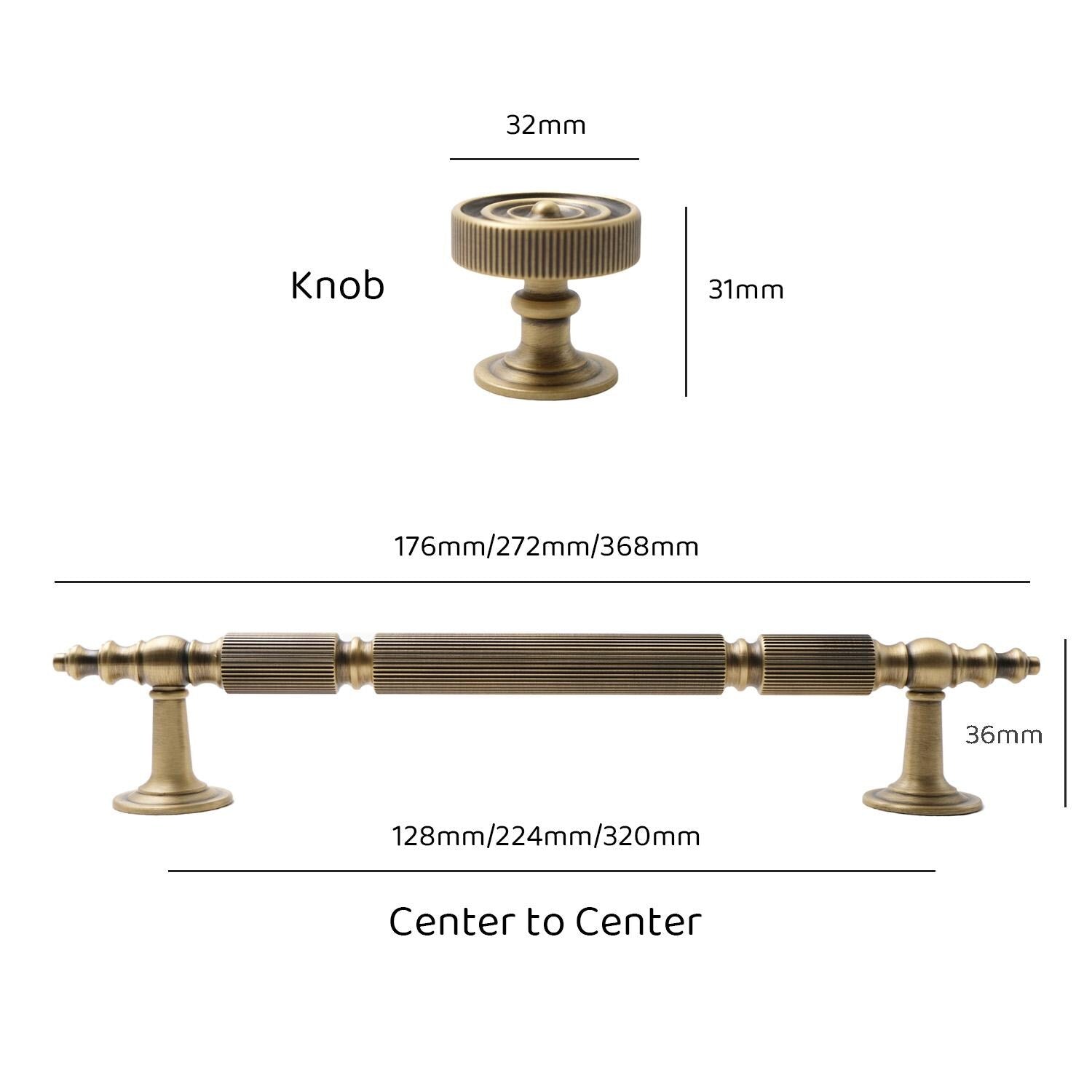 Antique Brass Cabinet Handles | Linear Knurled Art Deco Drawer Pulls