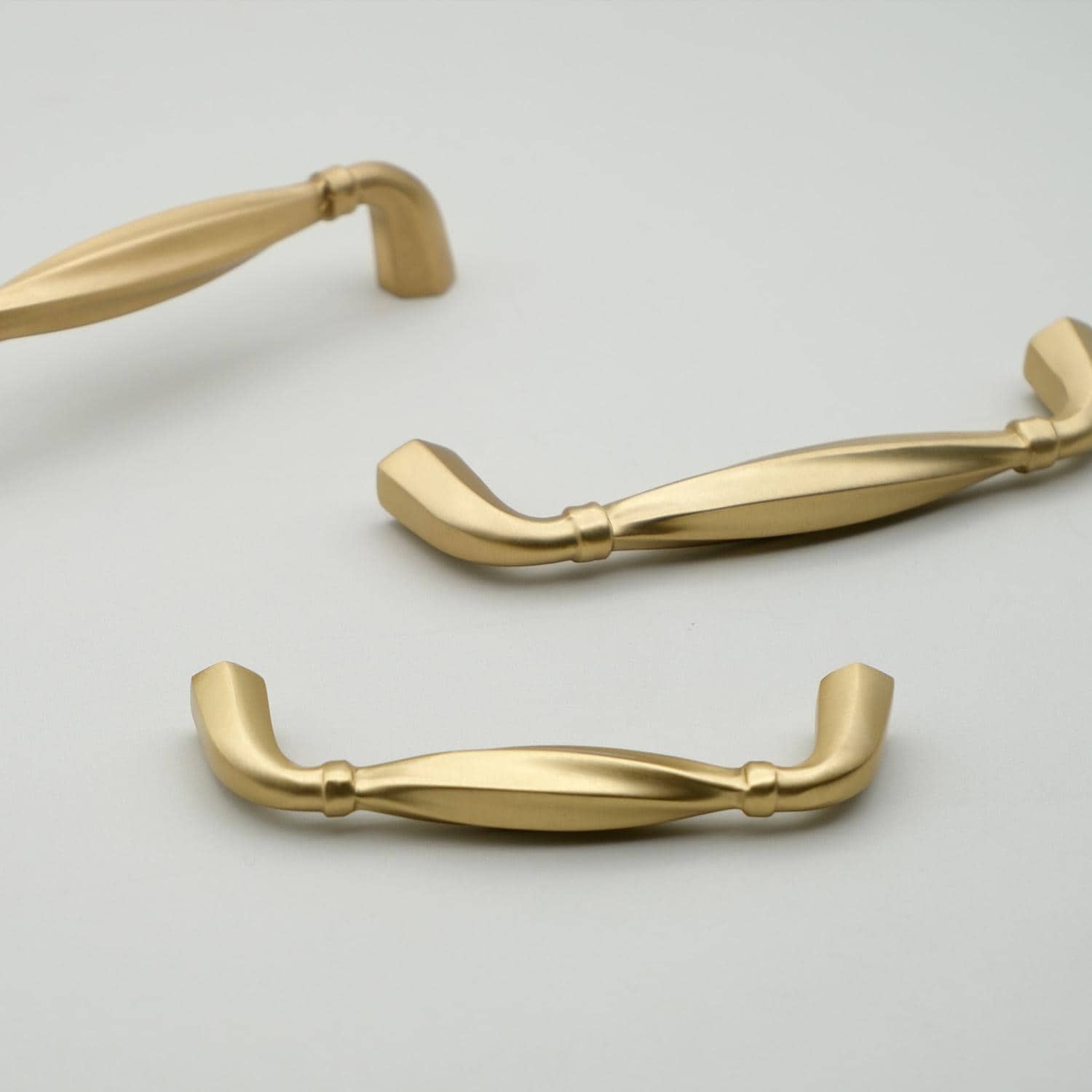 Art Deco Solid Brass Curved Cabinet Pulls, Brushed Gold Finish