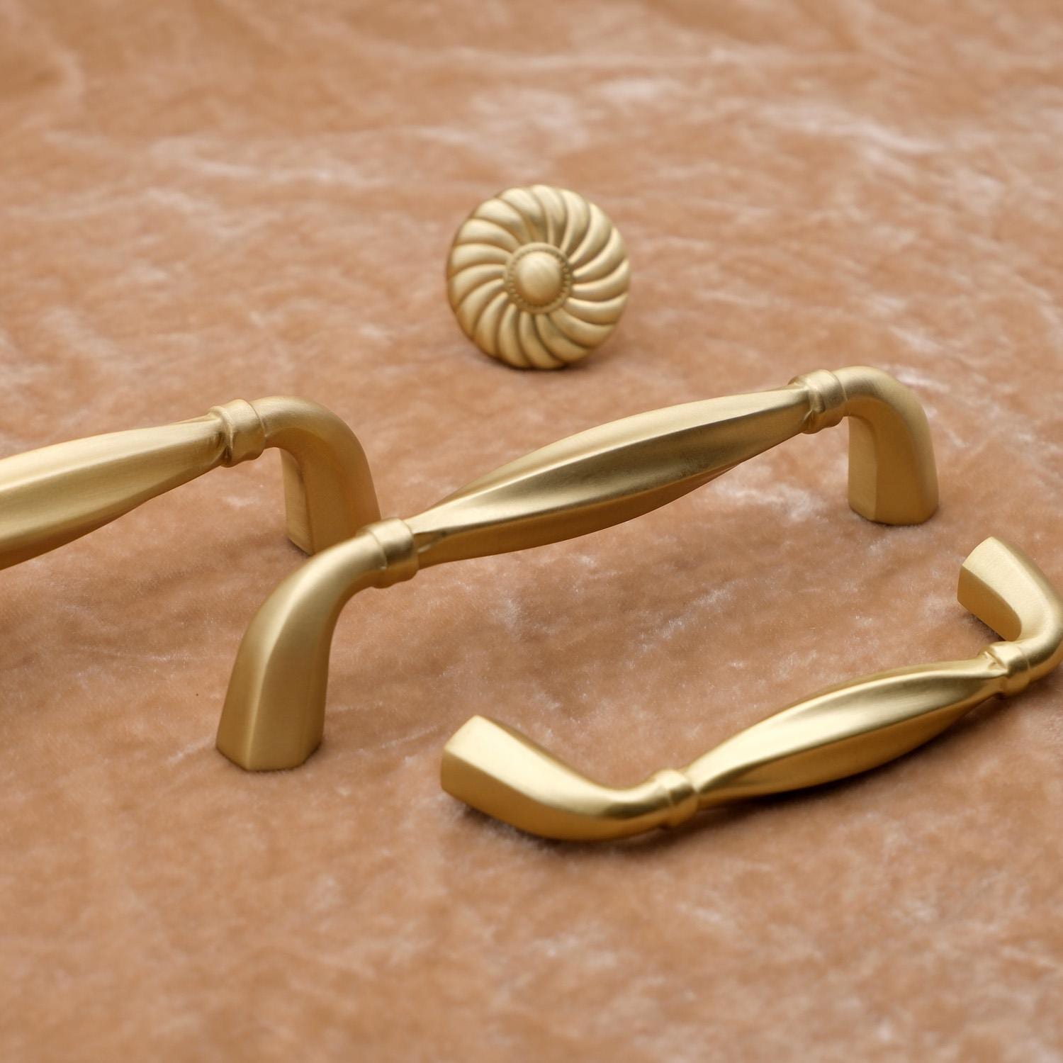 Art Deco Solid Brass Curved Cabinet Pulls, Brushed Gold Finish