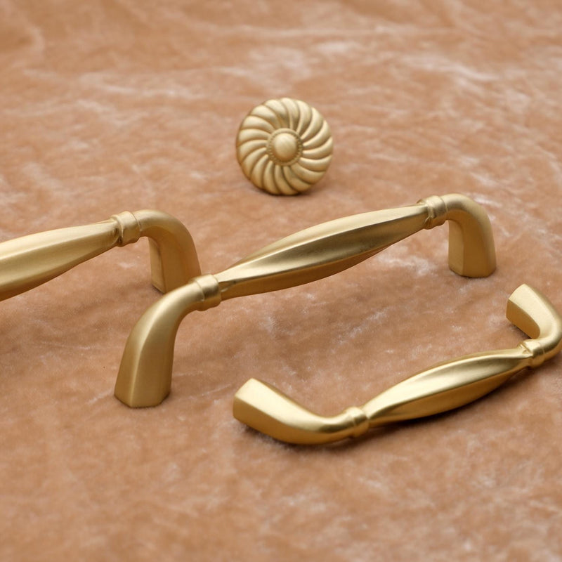 Art Deco Solid Brass Curved Cabinet Pulls, Brushed Gold Finish