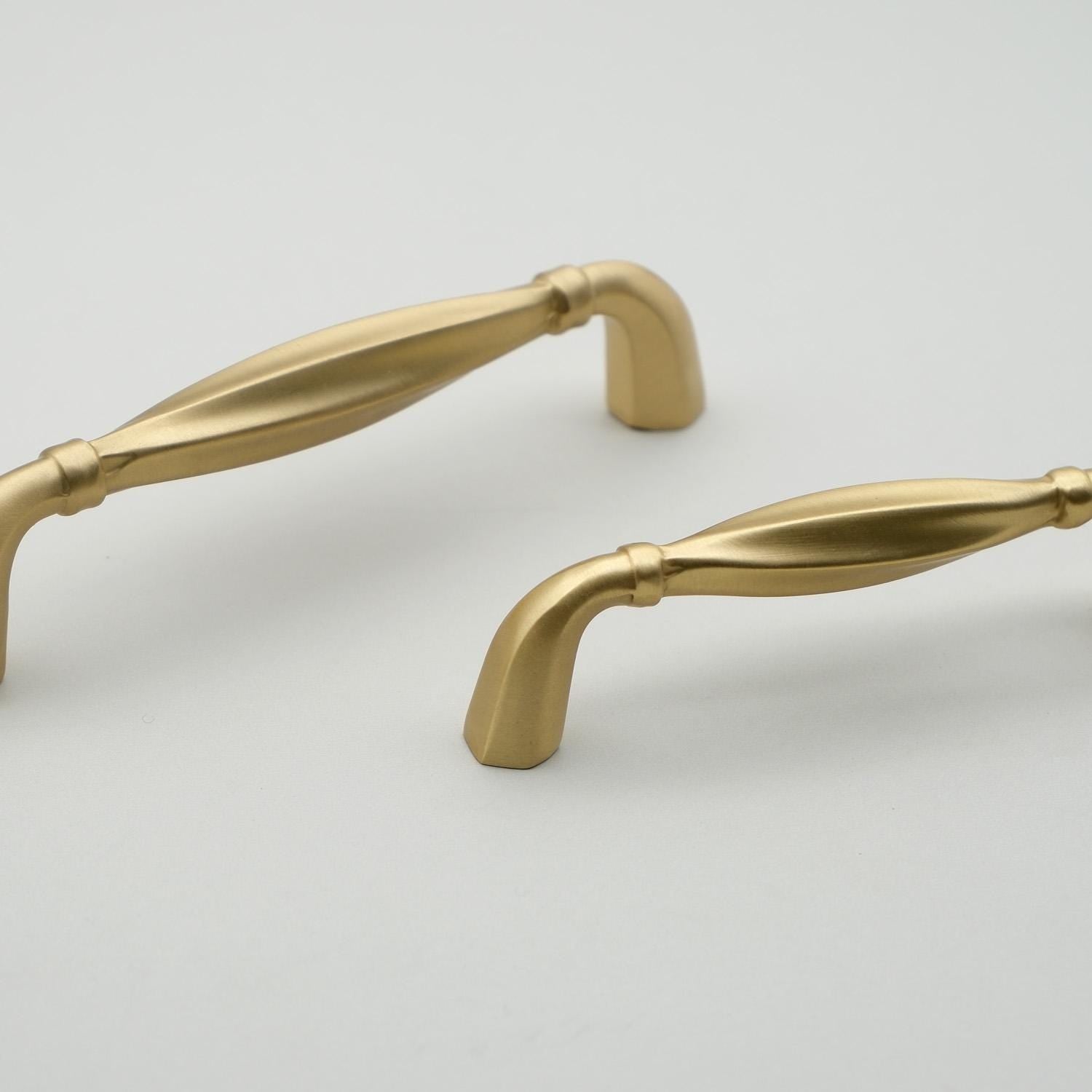 Art Deco Solid Brass Curved Cabinet Pulls, Brushed Gold Finish