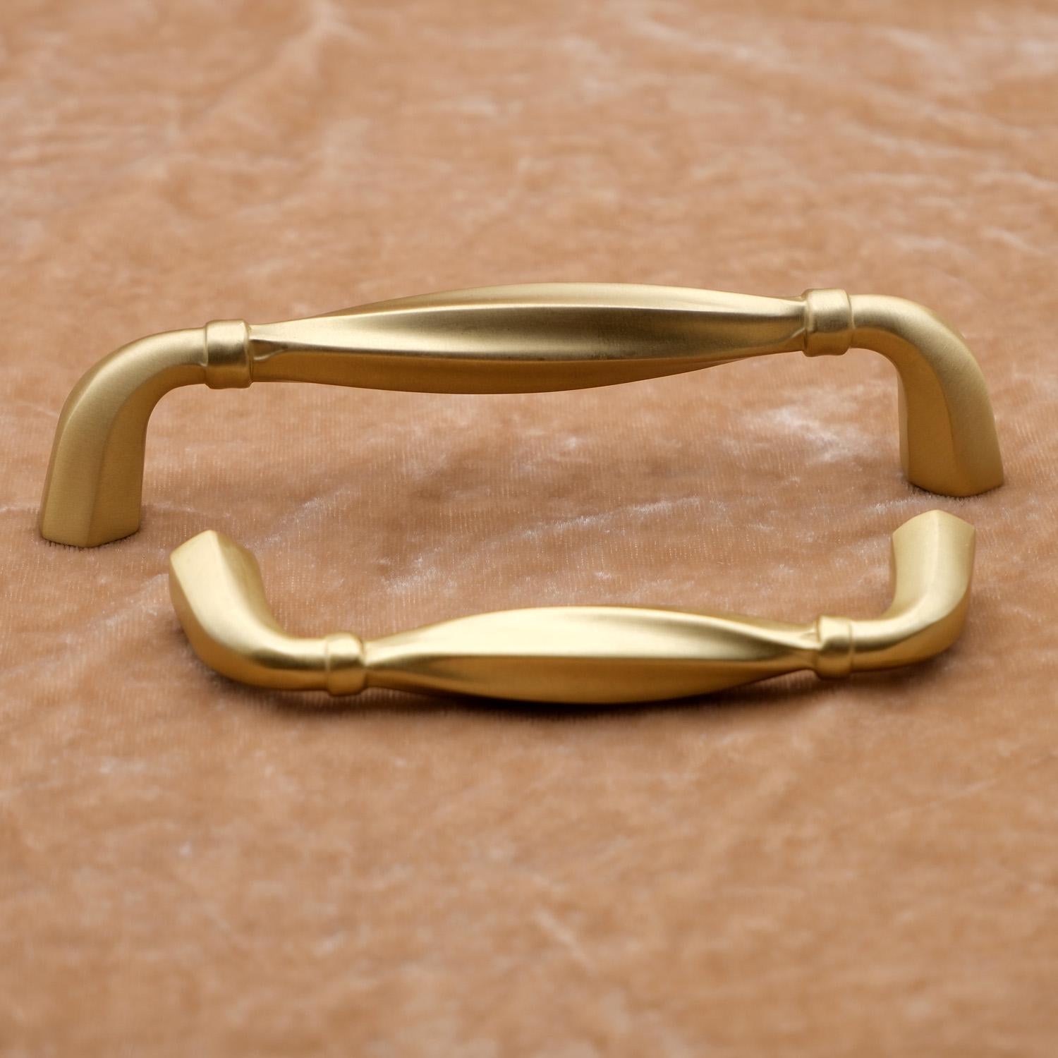 Art Deco Solid Brass Curved Cabinet Pulls, Brushed Gold Finish