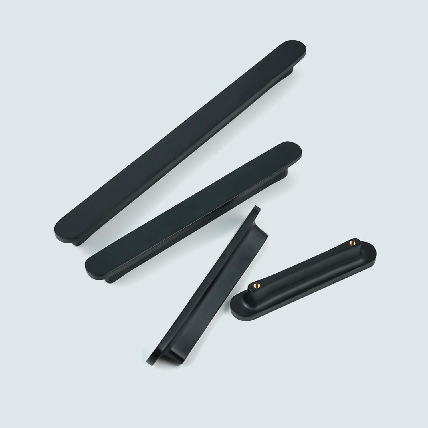 Matte Black Brass Finger Pulls for Cabinet | Modern Minimalist Wardrobe Door Pulls | Forge Brass Cabinet Pulls | Black Cabinet Hardware