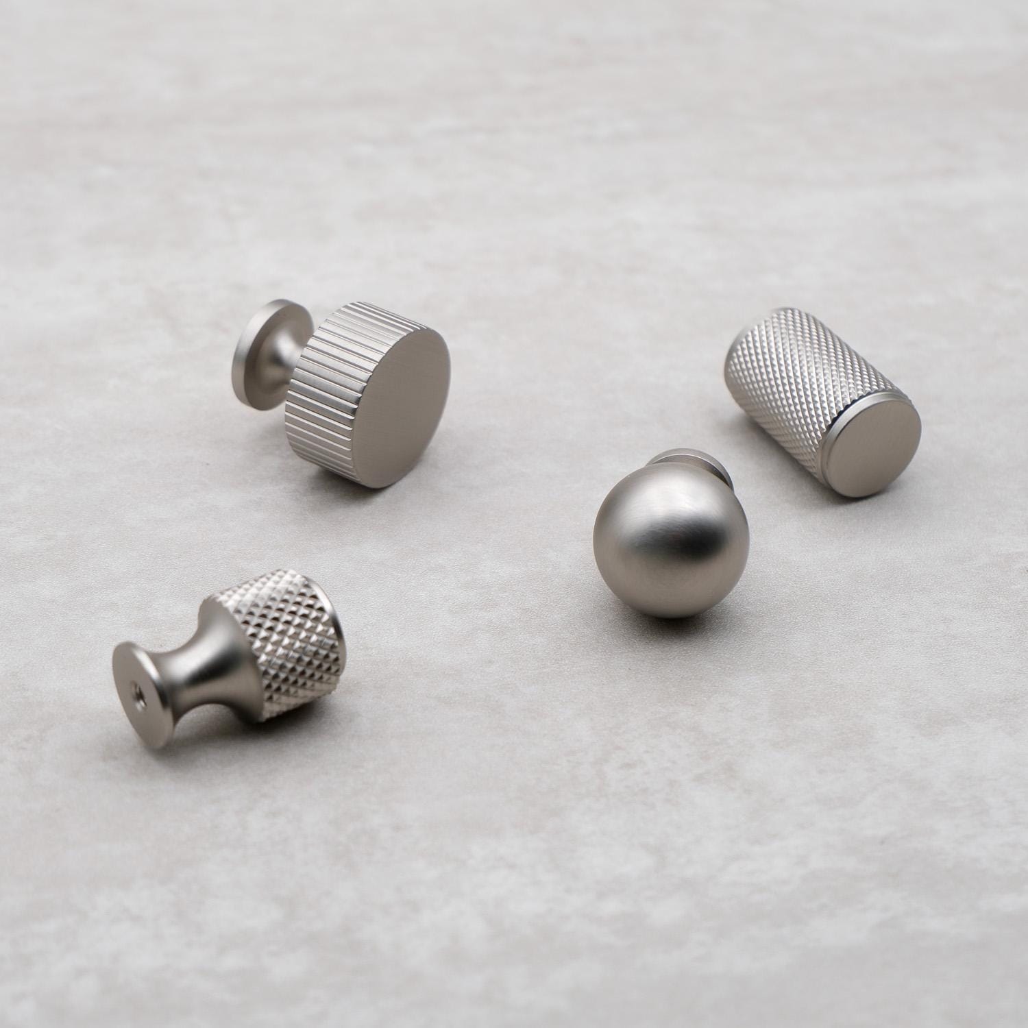 Brushed Nickel Solid Brass Cabinet Knobs | Silver Drawer Knobs | Knurled Brass Drawer Knobs | Modern Cabinet Knobs | Nickel Cabinet Hardware