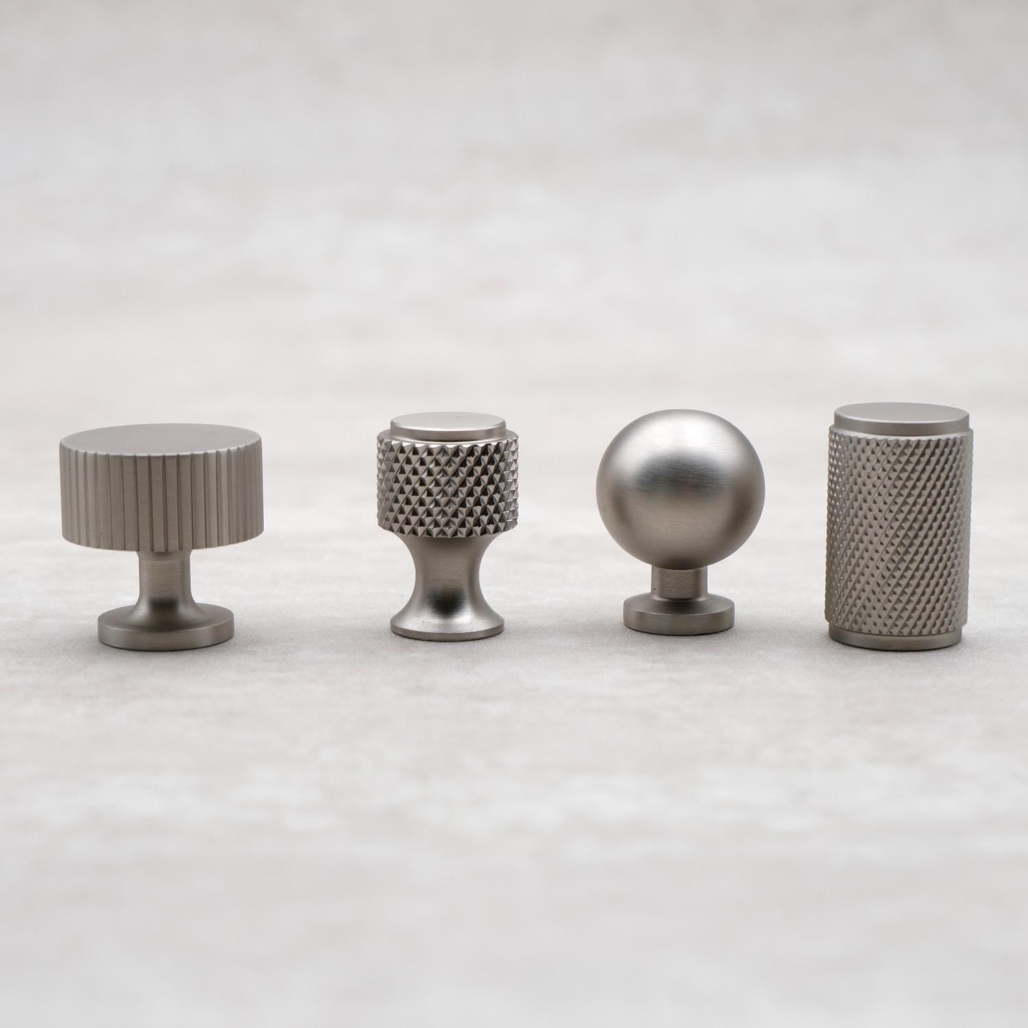 Brushed Nickel Solid Brass Cabinet Knobs | Silver Drawer Knobs | Knurled Brass Drawer Knobs | Modern Cabinet Knobs | Nickel Cabinet Hardware