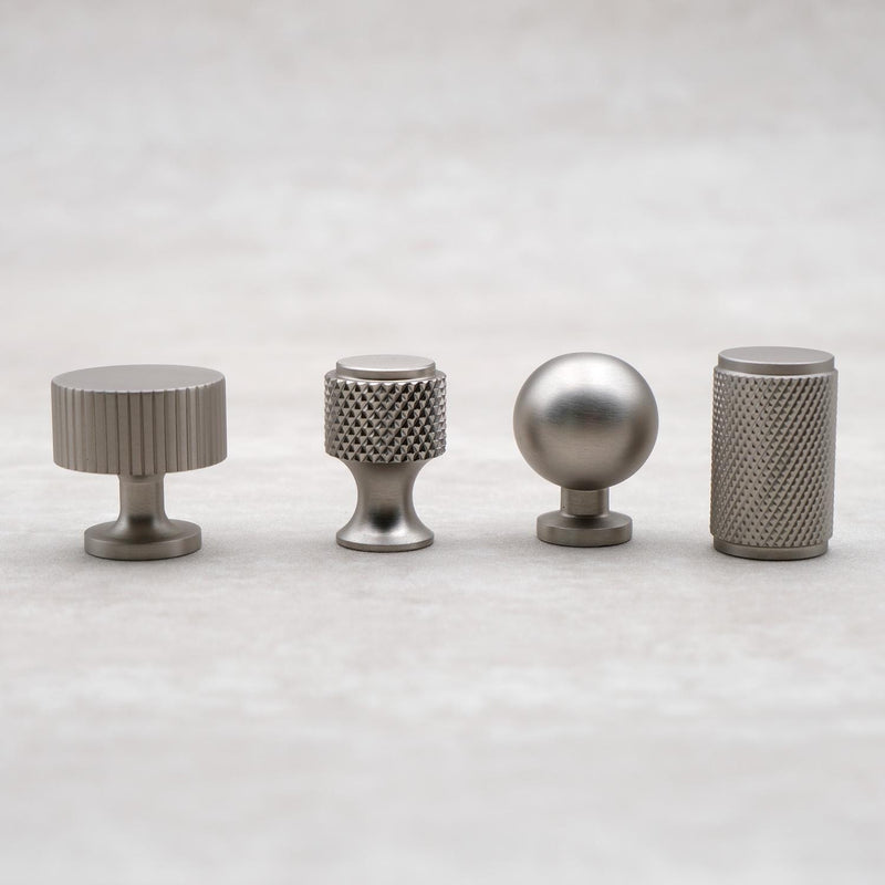 Brushed Nickel Solid Brass Cabinet Knobs | Silver Drawer Knobs | Knurled Brass Drawer Knobs | Modern Cabinet Knobs | Nickel Cabinet Hardware