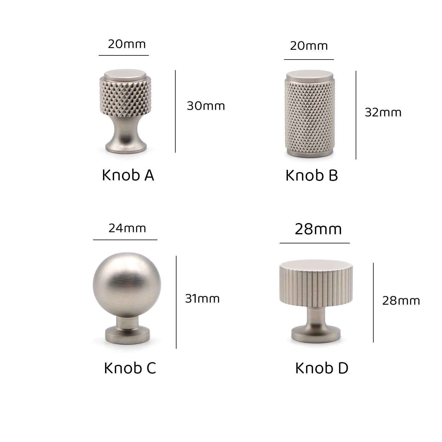 Brushed Nickel Solid Brass Cabinet Knobs | Silver Drawer Knobs | Knurled Brass Drawer Knobs | Modern Cabinet Knobs | Nickel Cabinet Hardware