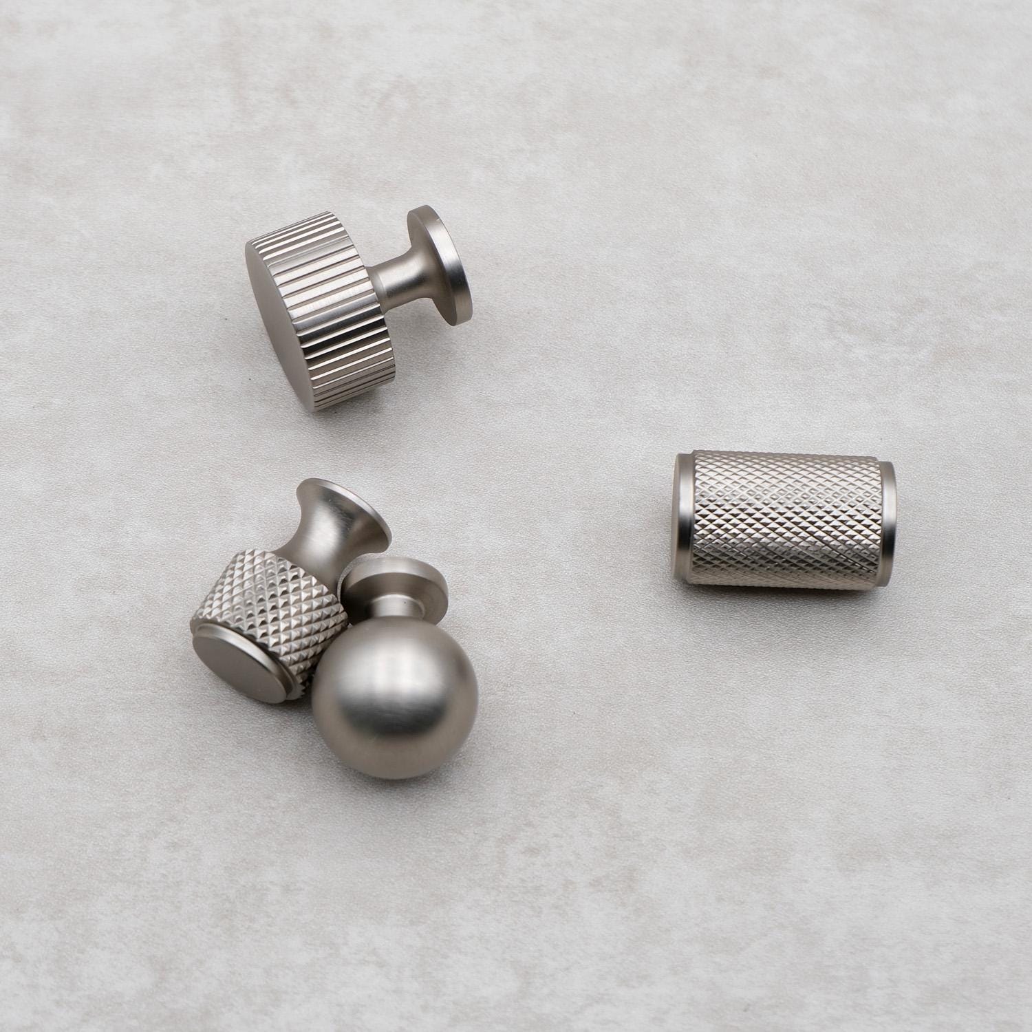 Brushed Nickel Solid Brass Cabinet Knobs | Silver Drawer Knobs | Knurled Brass Drawer Knobs | Modern Cabinet Knobs | Nickel Cabinet Hardware