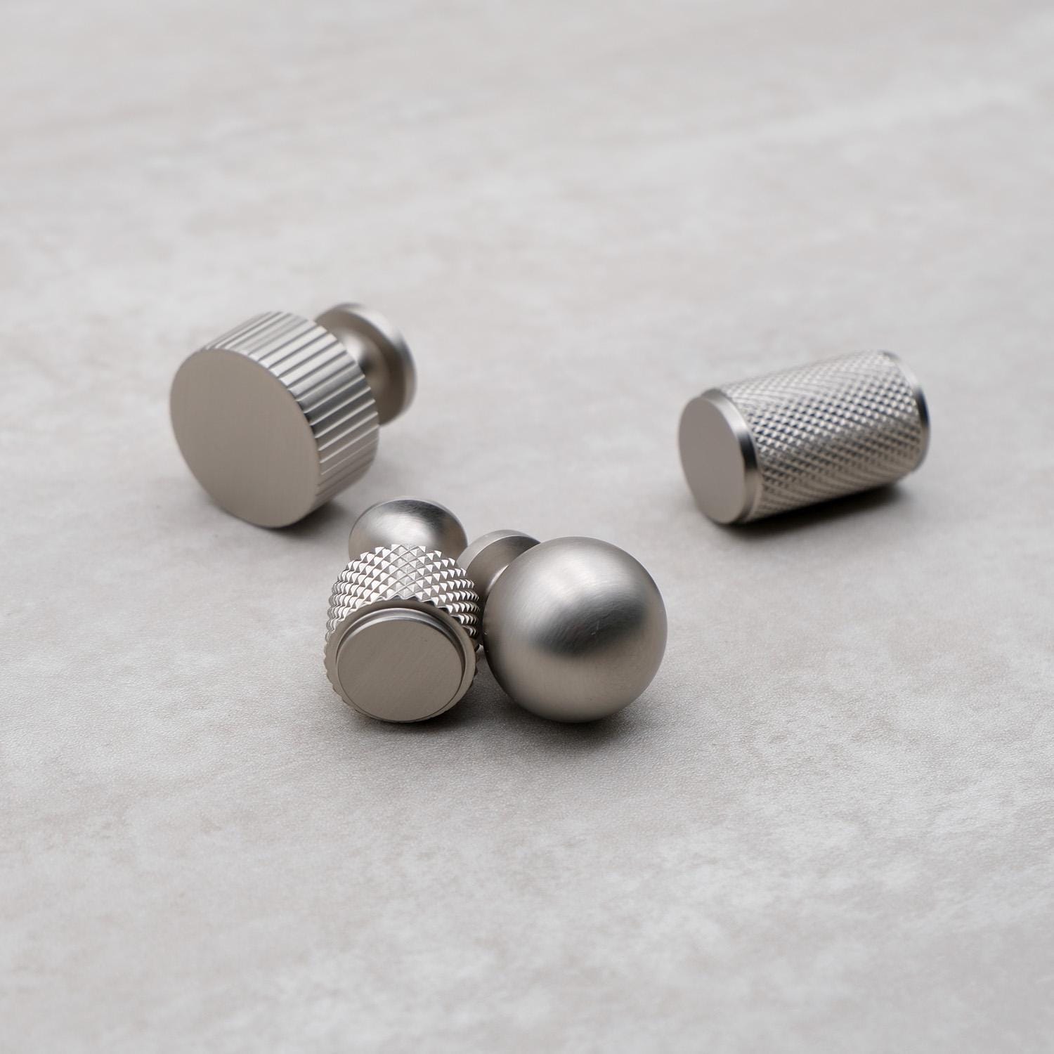 Brushed Nickel Solid Brass Cabinet Knobs | Silver Drawer Knobs | Knurled Brass Drawer Knobs | Modern Cabinet Knobs | Nickel Cabinet Hardware