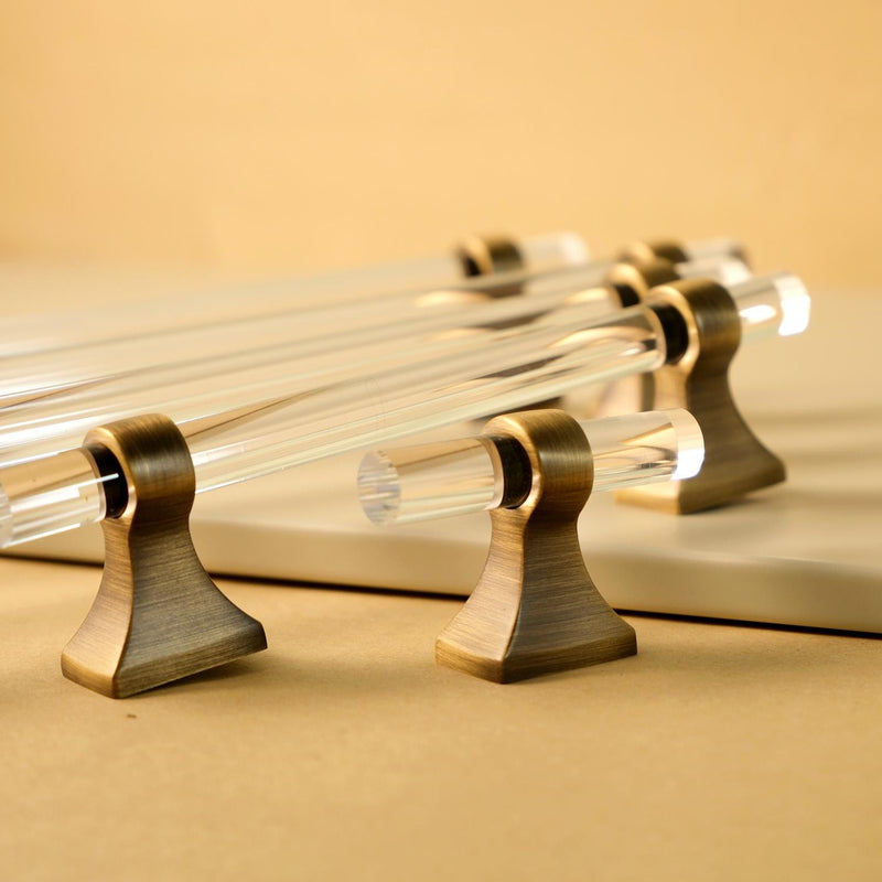 Antique Brass & Acrylic Cabinet Pulls: Modern Minimalist Handles