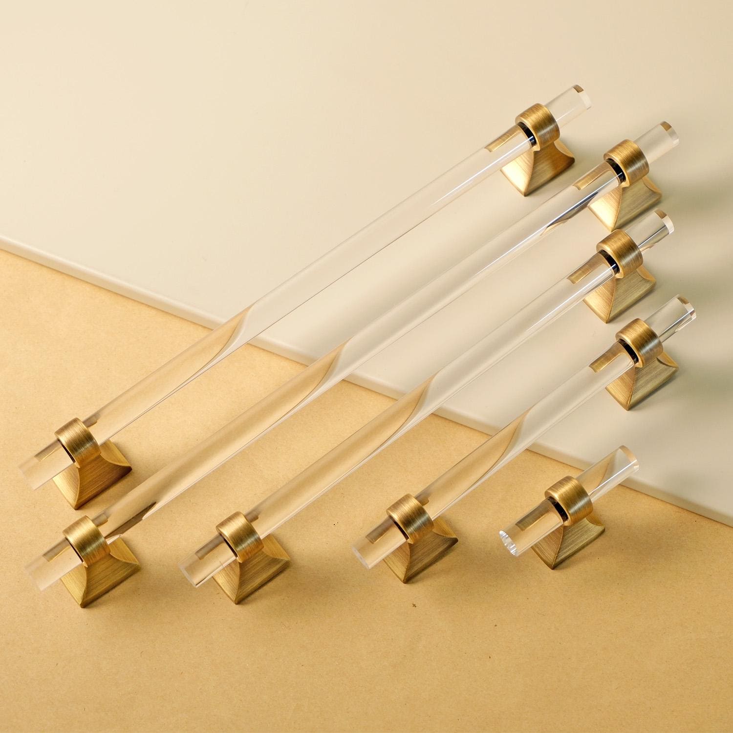 Antique Brass & Acrylic Cabinet Pulls: Modern Minimalist Handles