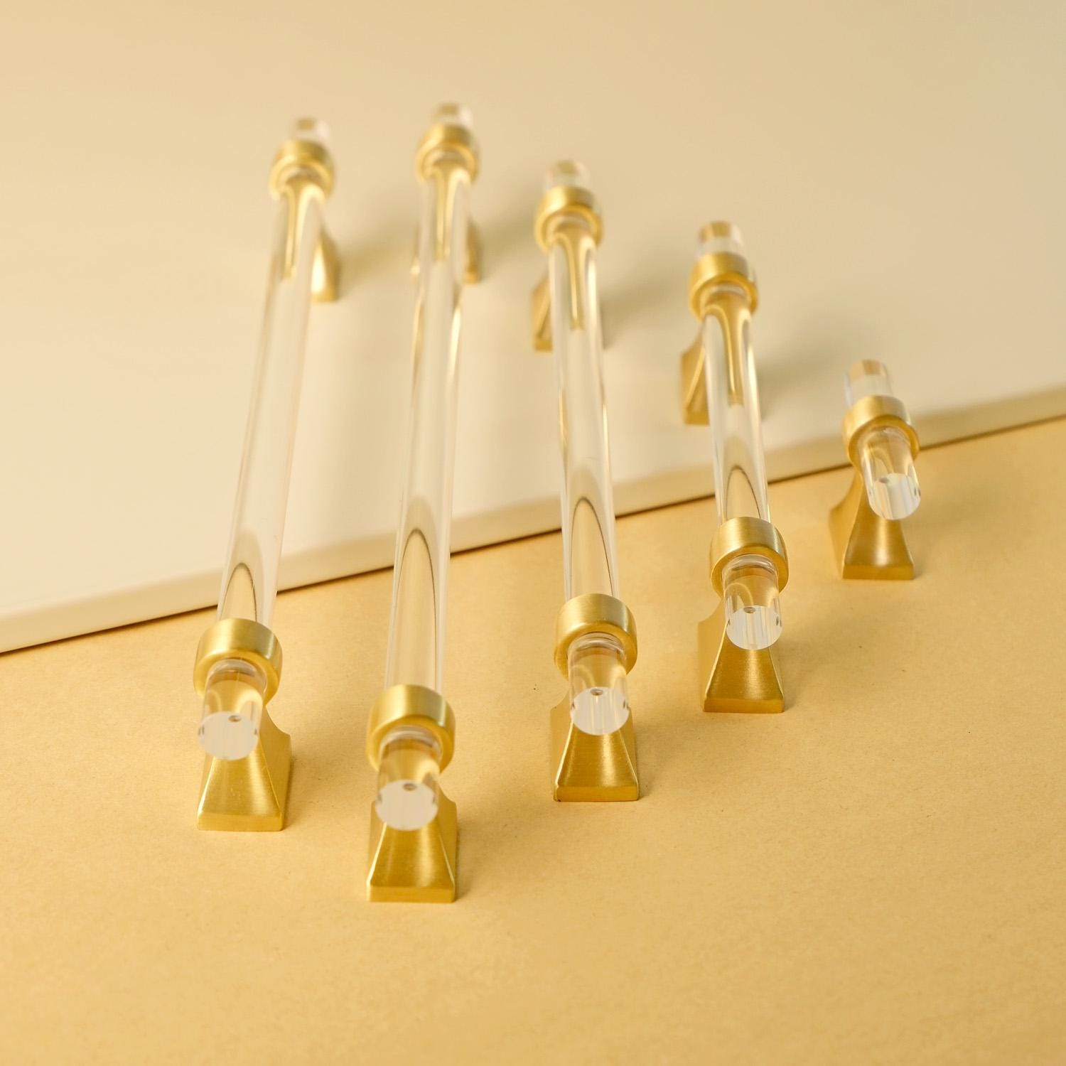 Clear Acrylic Cabinet Pulls: Brushed Brass Modern Hardware