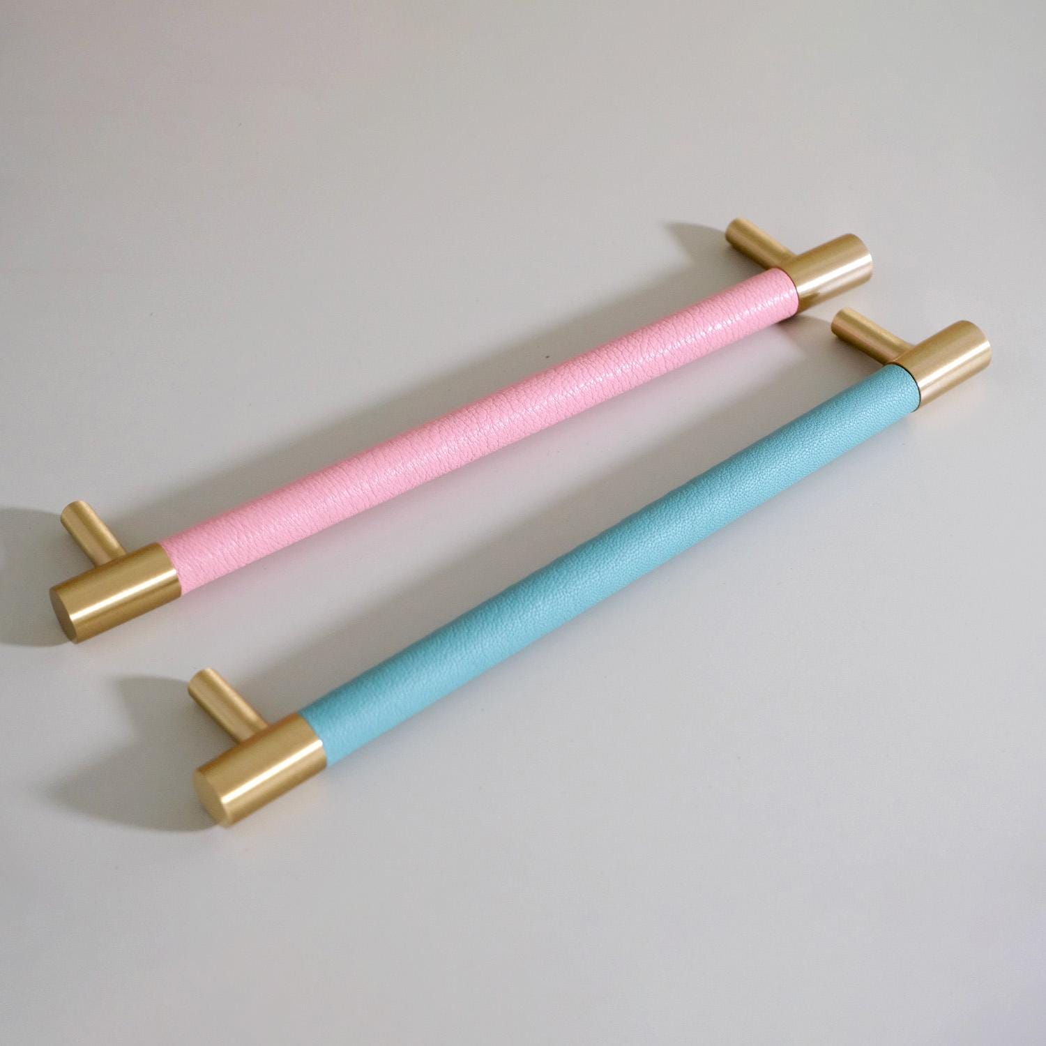 Handmade Leather Wrapped Brass Cabinet Pulls
