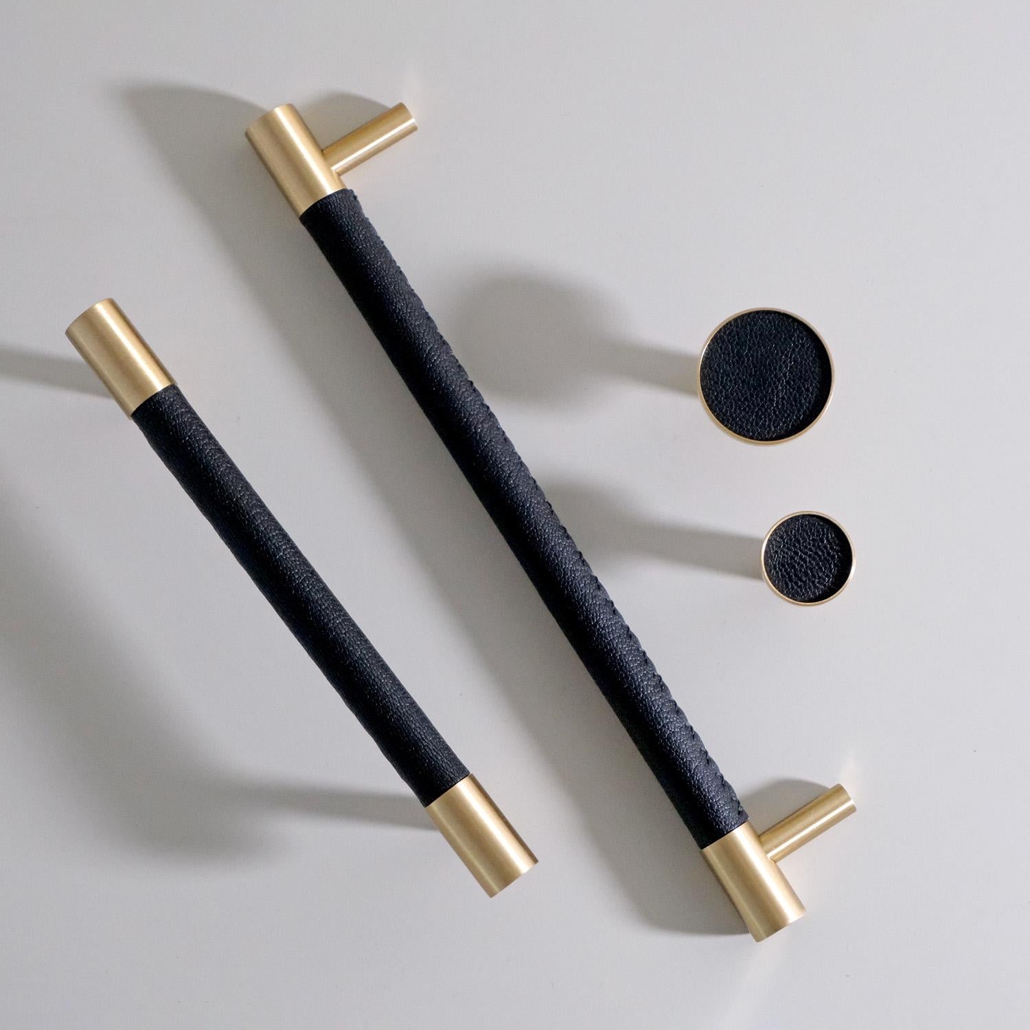 Handmade Leather Brass Cabinet Pulls: Modern Black & White Hardware