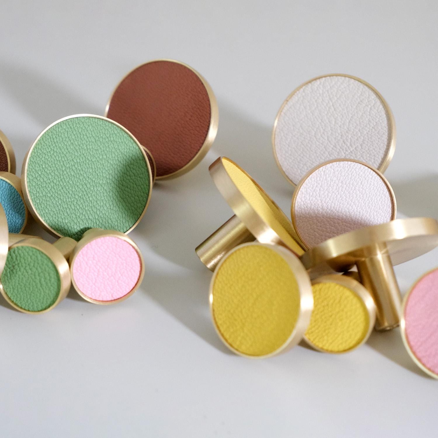 Colorful Leather Cabinet Knob - Solid Brass Accent - Boho Nursery Decor
