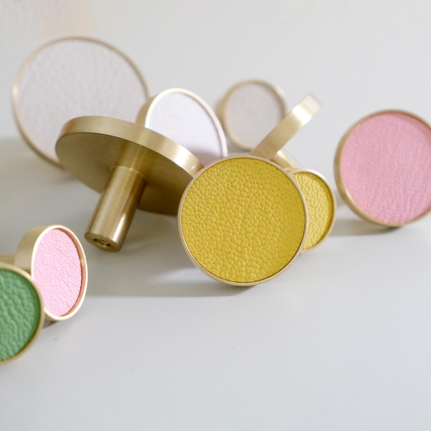 Colorful Leather Cabinet Knob - Solid Brass Accent - Boho Nursery Decor