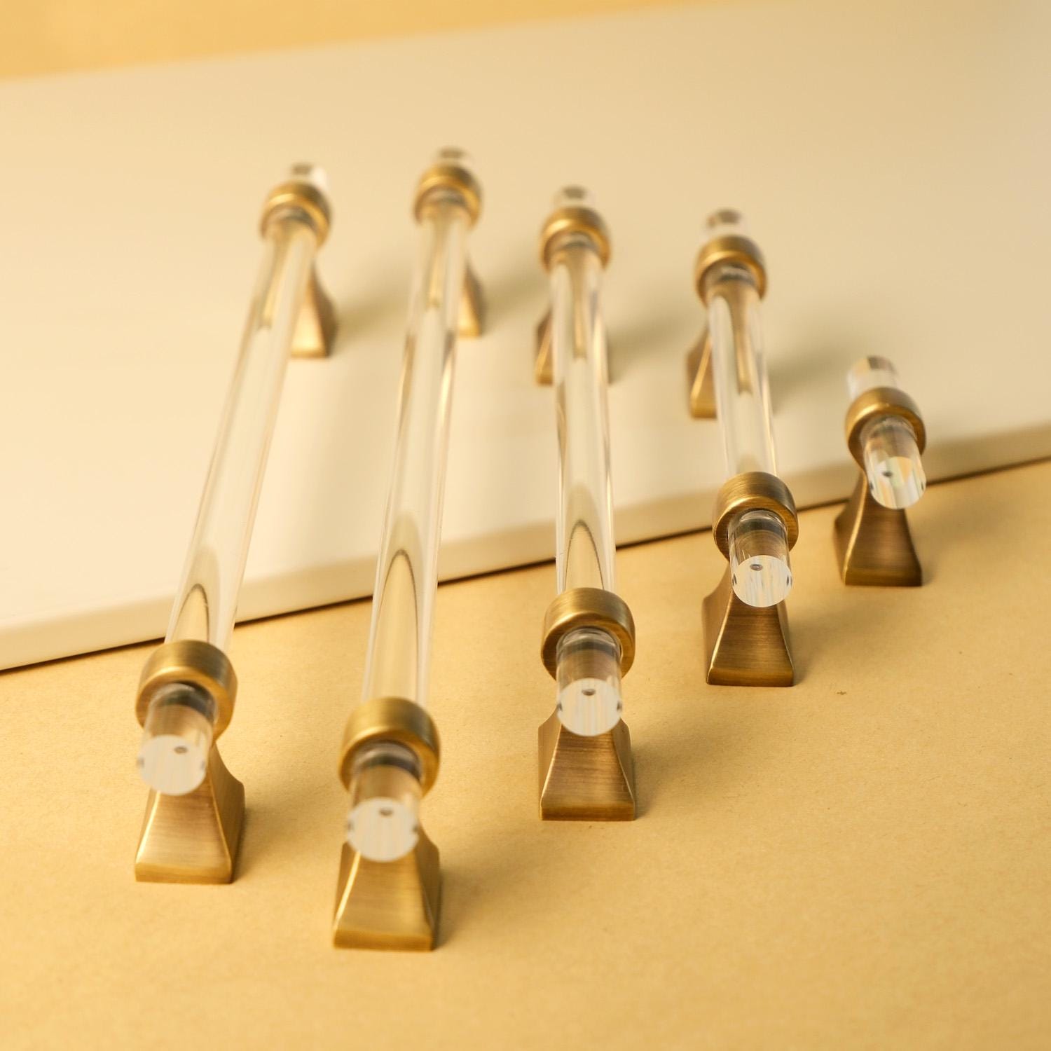 Antique Brass & Acrylic Cabinet Pulls: Modern Minimalist Handles