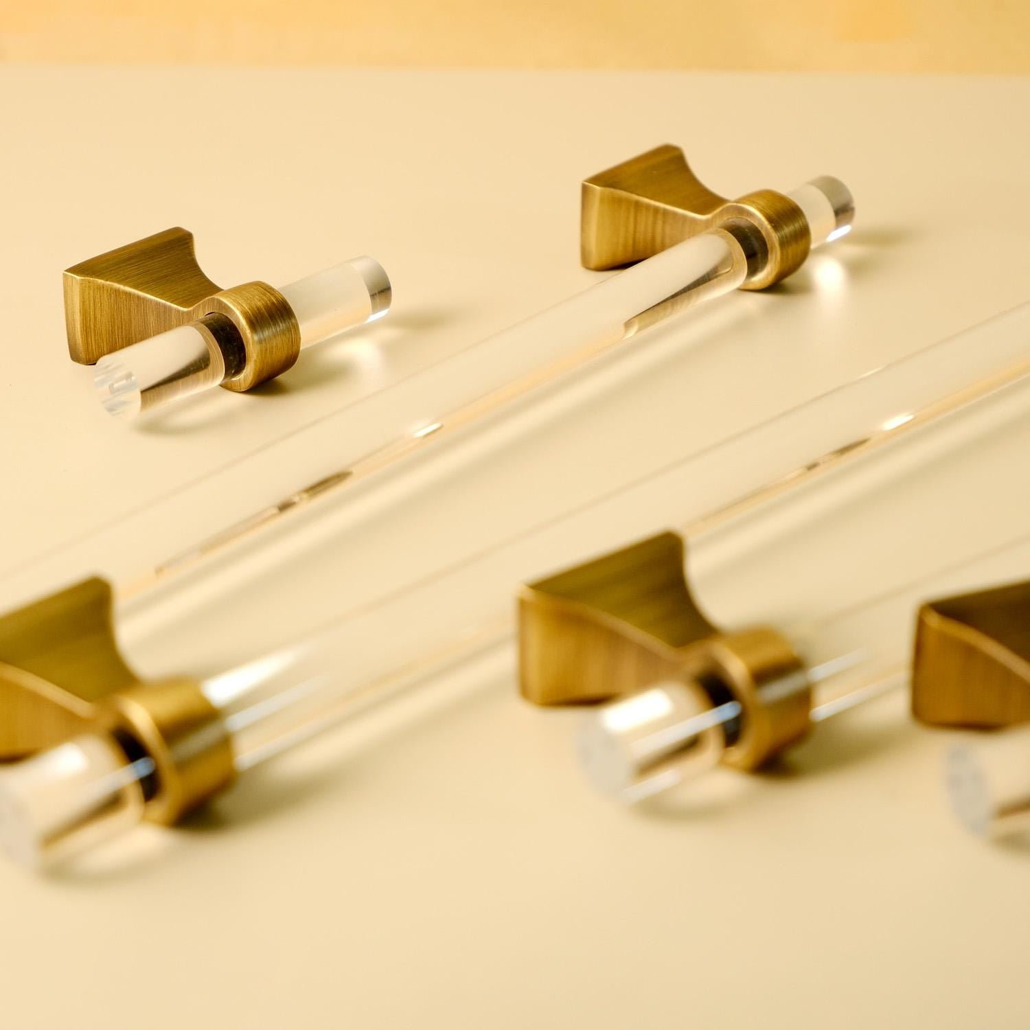 Antique Brass & Acrylic Cabinet Pulls: Modern Minimalist Handles