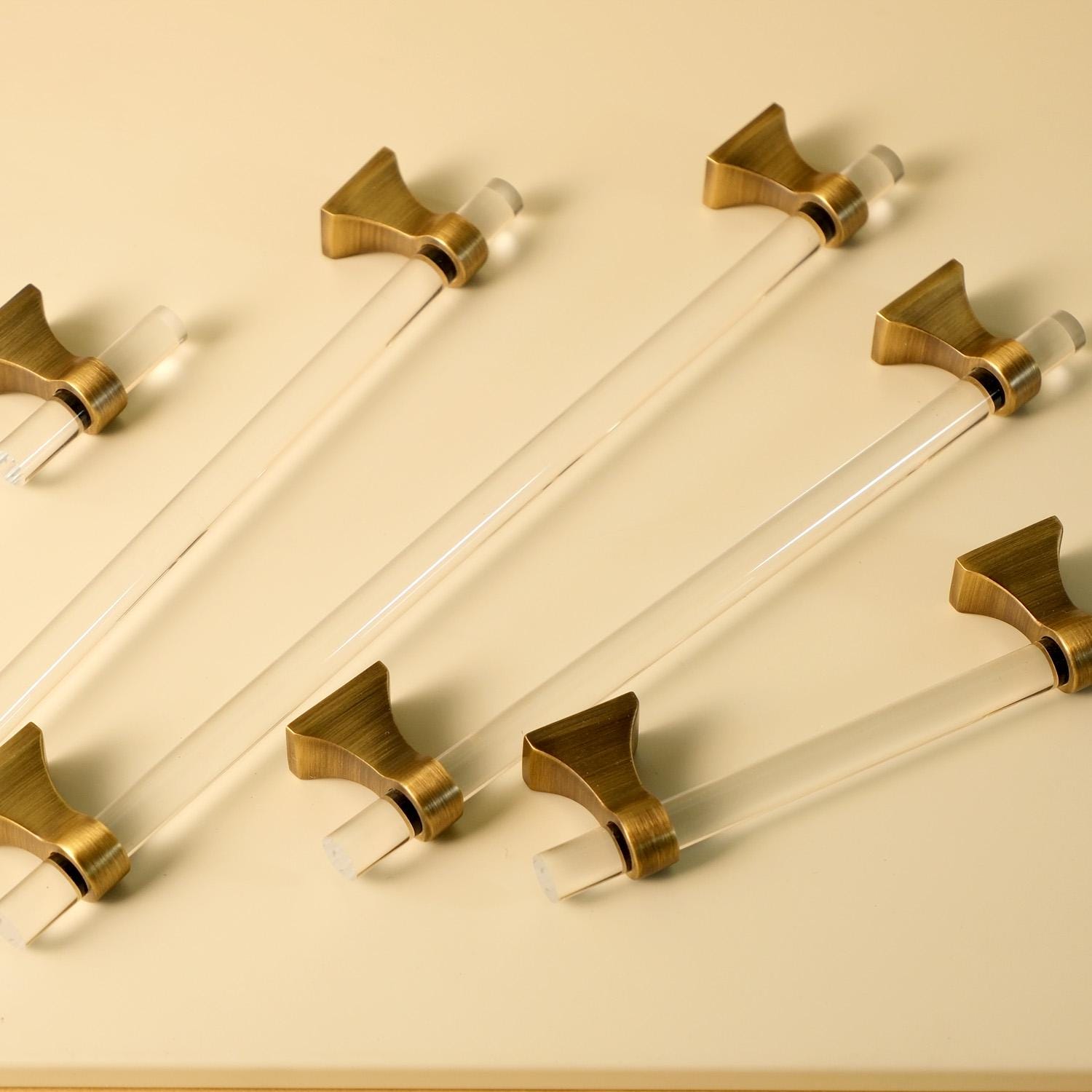 Antique Brass & Acrylic Cabinet Pulls: Modern Minimalist Handles