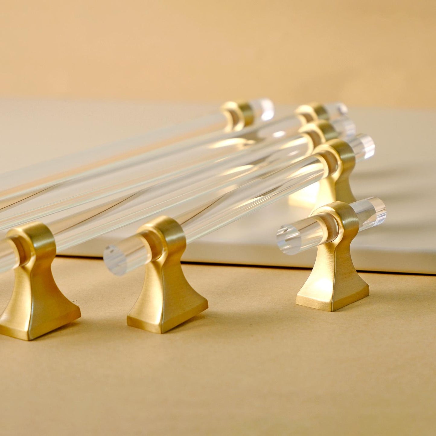 Clear Acrylic Cabinet Pulls: Brushed Brass Modern Hardware