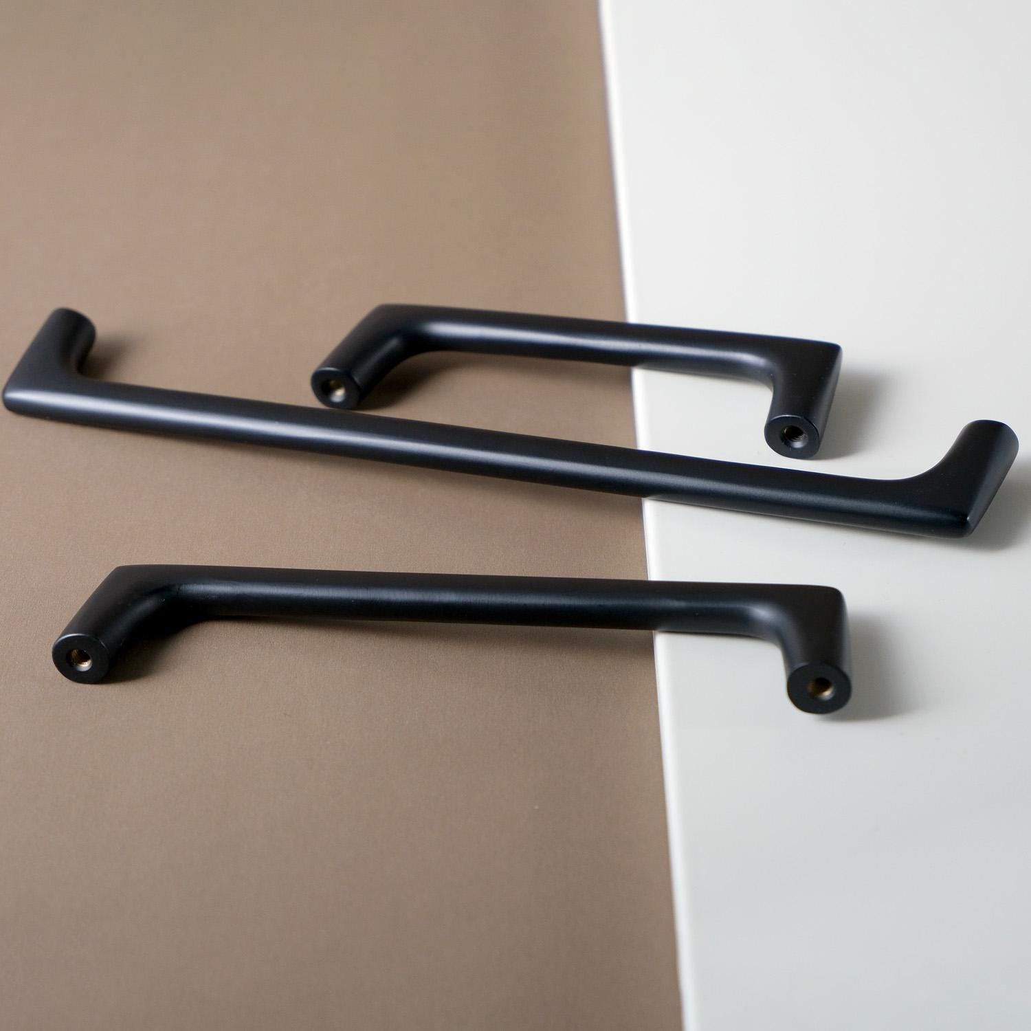 Matte Black Solid Brass Cabinet Finger Pulls: Modern Minimalist Hardware
