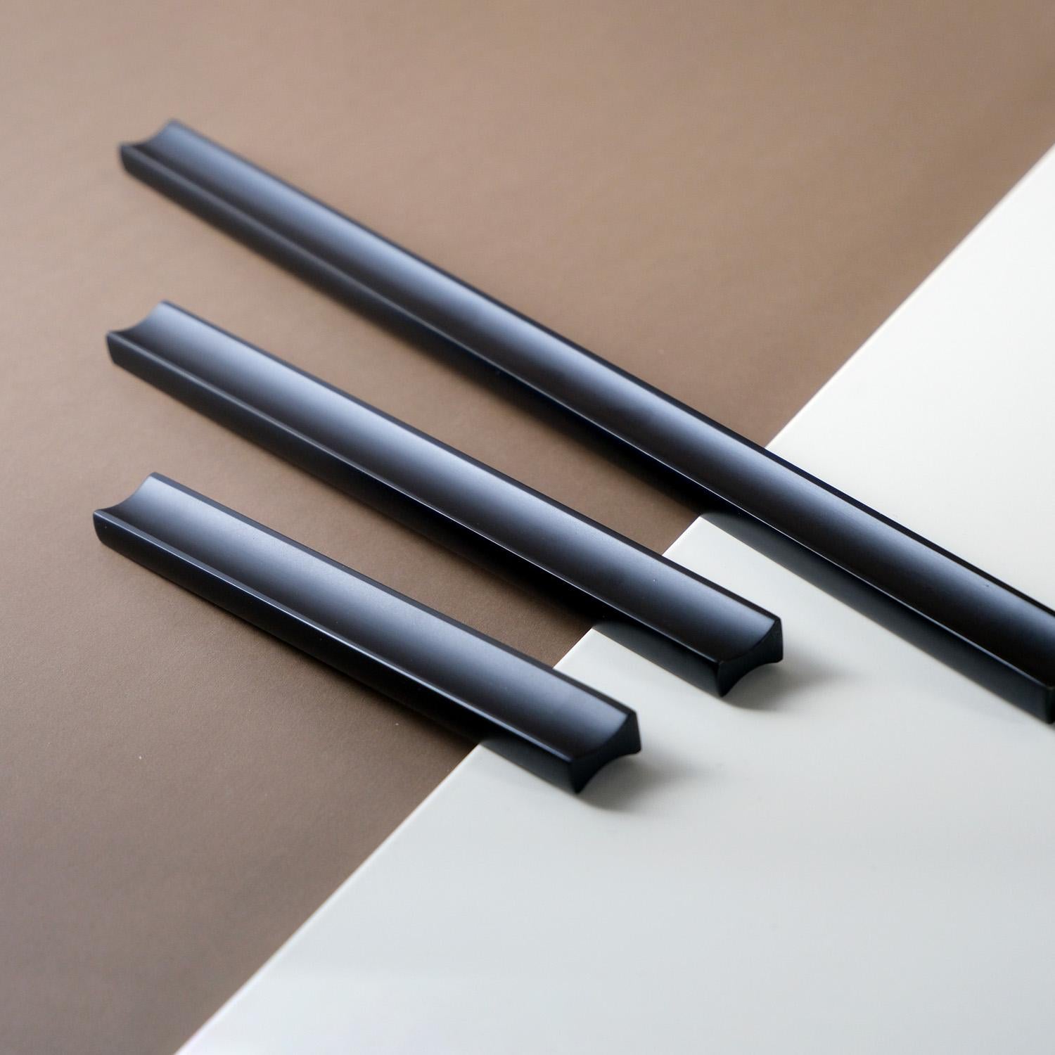 Matte Black Solid Brass Cabinet Finger Pulls: Modern Minimalist Hardware